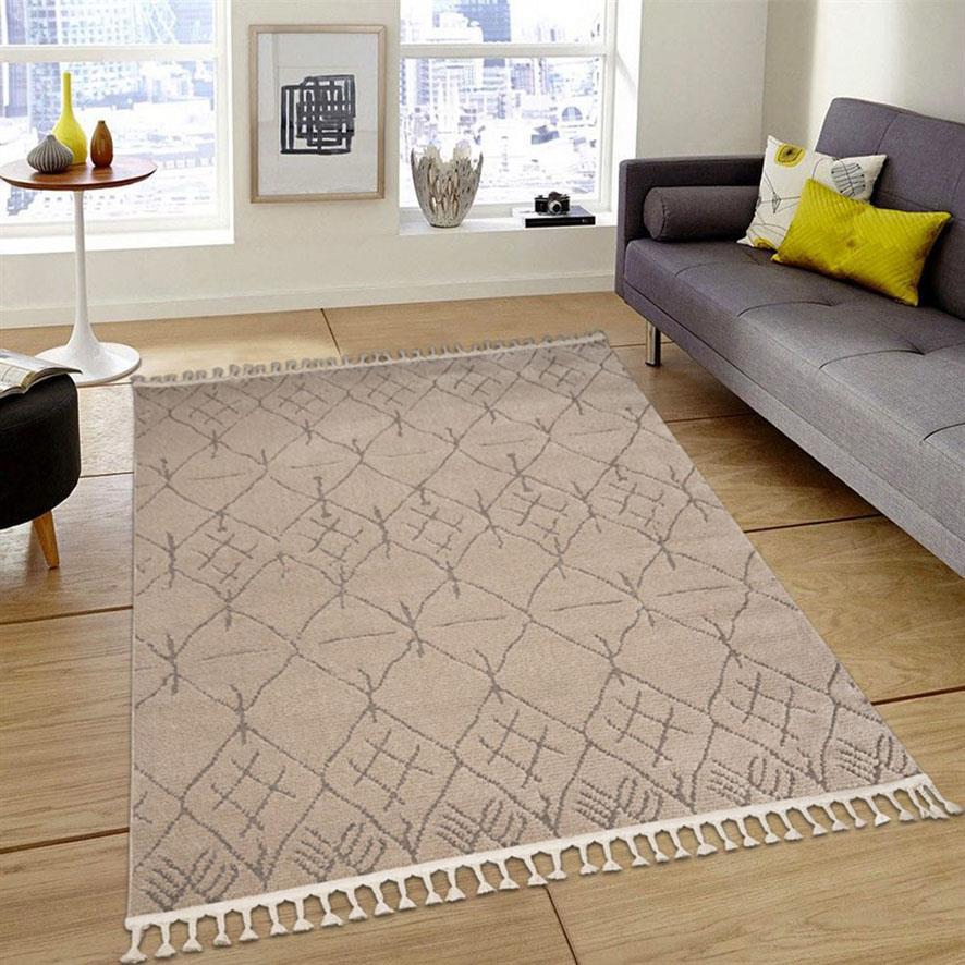 My Evilla Bej-Vizon 12 mm Akrilik Yıkanabilir Kalın Kaymaz Dikdörtgen Makine Dokuma Salon Halısı 120x180 cm