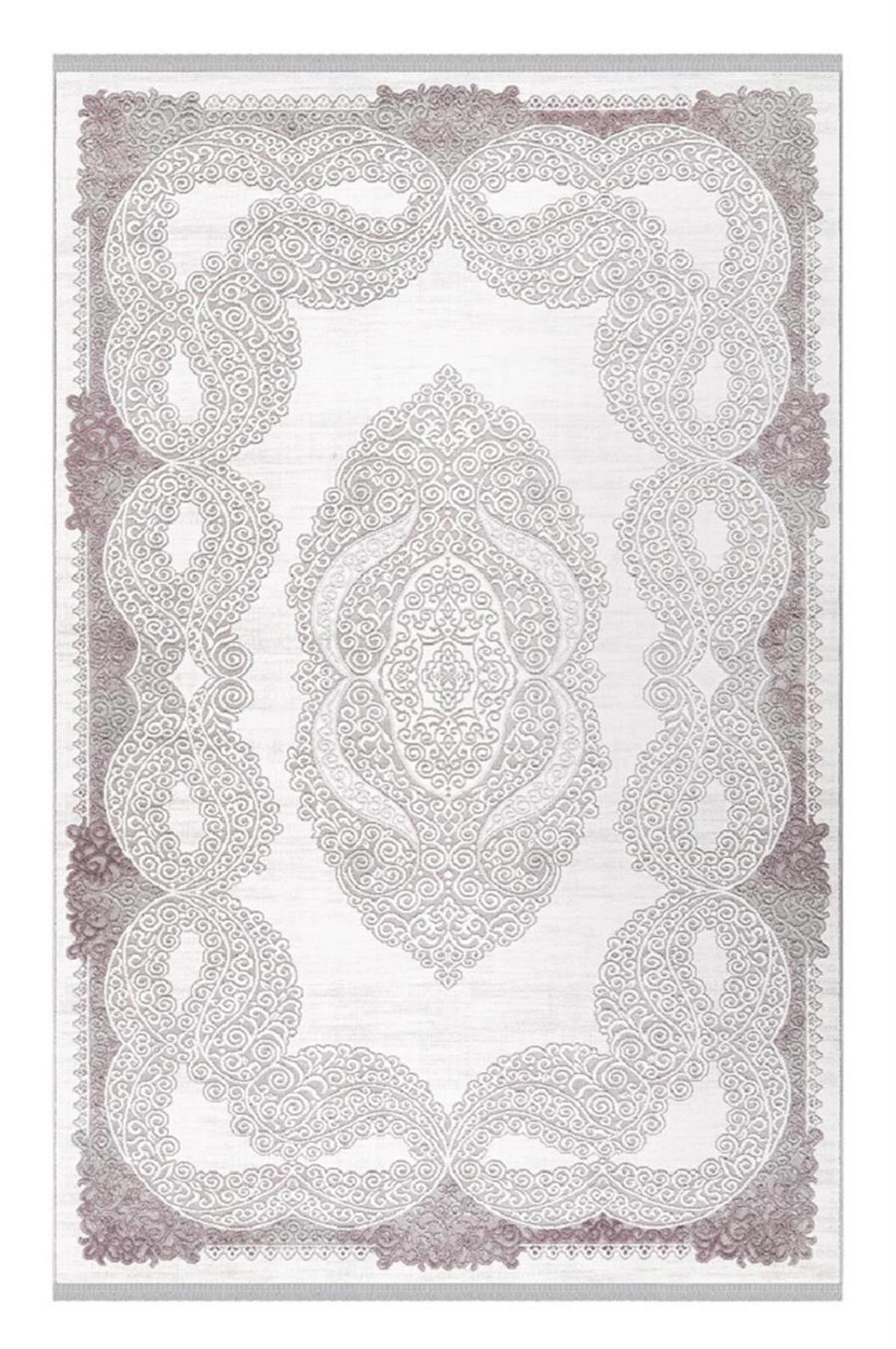İpek Mekik Halı Anisa 15529 Pembe 10 mm Akrilik Yıkanabilir Orta Kaymaz Jüt Taban Dikdörtgen Makine Dokuma Antre-Çocuk Odası-Salon-Yatak Odası Halısı 160x230 cm