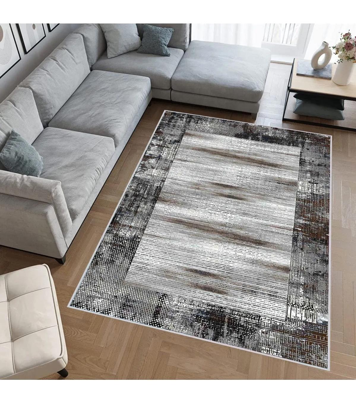 Rovigo Home RVG0414 Gri 8 mm Polyester Antibakteriyel-Leke Tutmaz-Toz Tutmaz Yıkanabilir İnce Kaymaz Dot Taban Dikdörtgen Makine Dokuma Salon Halısı 160x230 cm