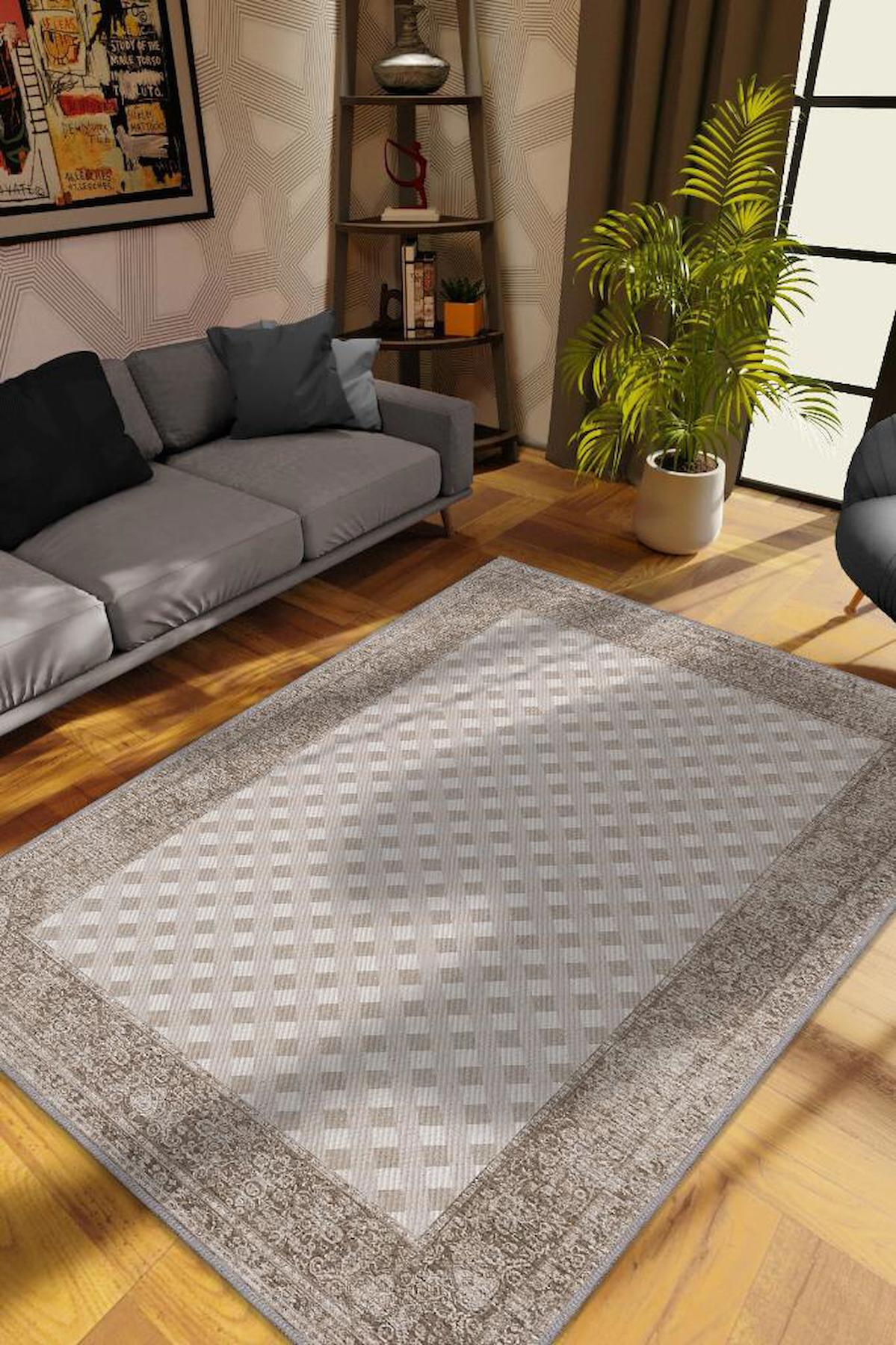 Homshtag Kahverengi 4 mm Pamuk Antistatik Yıkanabilir İnce Kaymaz Dikdörtgen Makine Dokuma Salon Halısı 100x200 cm