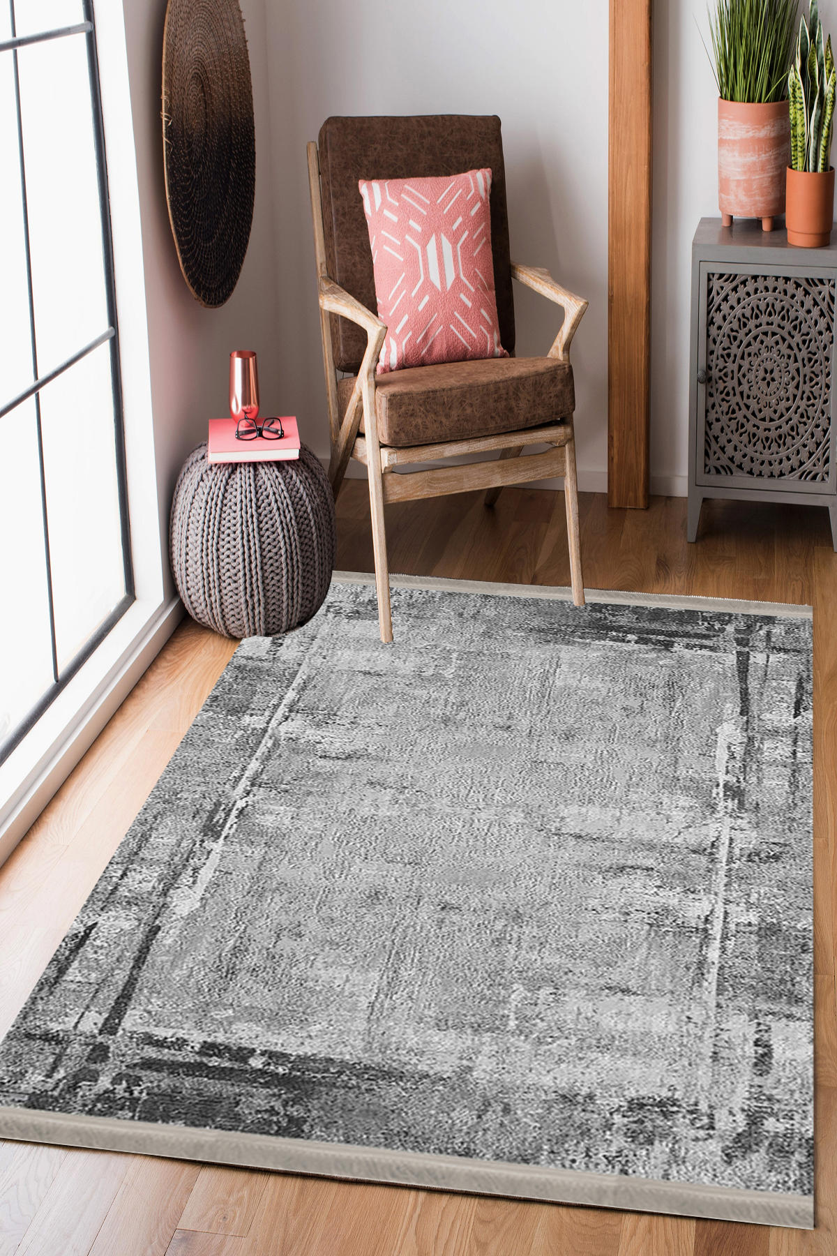 Homier Collection H-DK-5062D Krem 7 mm Pamuk Antibakteriyel Yıkanabilir Orta Kaymaz Dot Taban Dikdörtgen Makine Dokuma Salon Halısı 100x200 cm