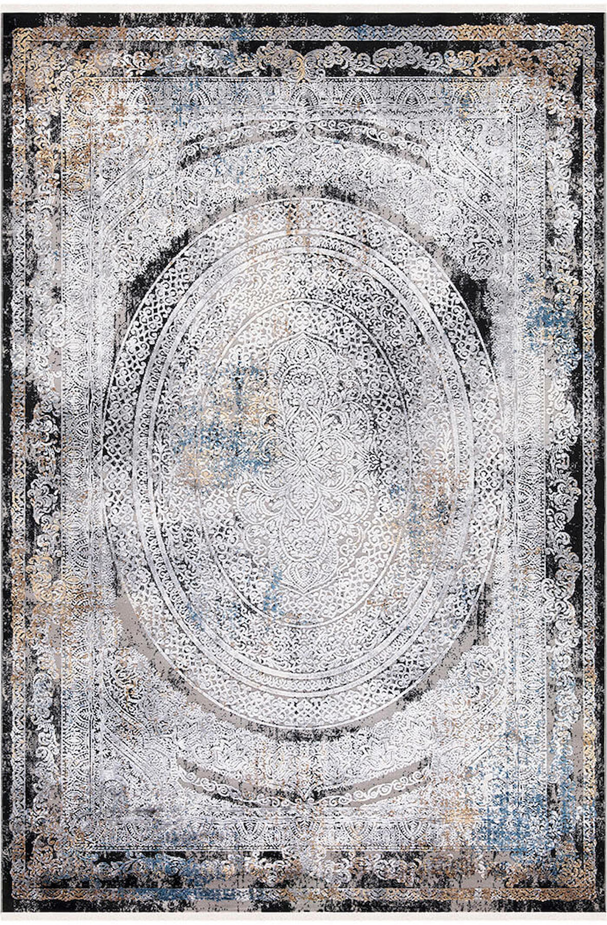 İpek Home Erva 18112 Ekru - Siyah 8 mm Akrilik-Viskon Yıkanabilir Orta Kaymaz Pamuk Taban Dikdörtgen Makine Dokuma Antre-Çocuk Odası-Salon-Yatak Odası Halısı 50x80 cm