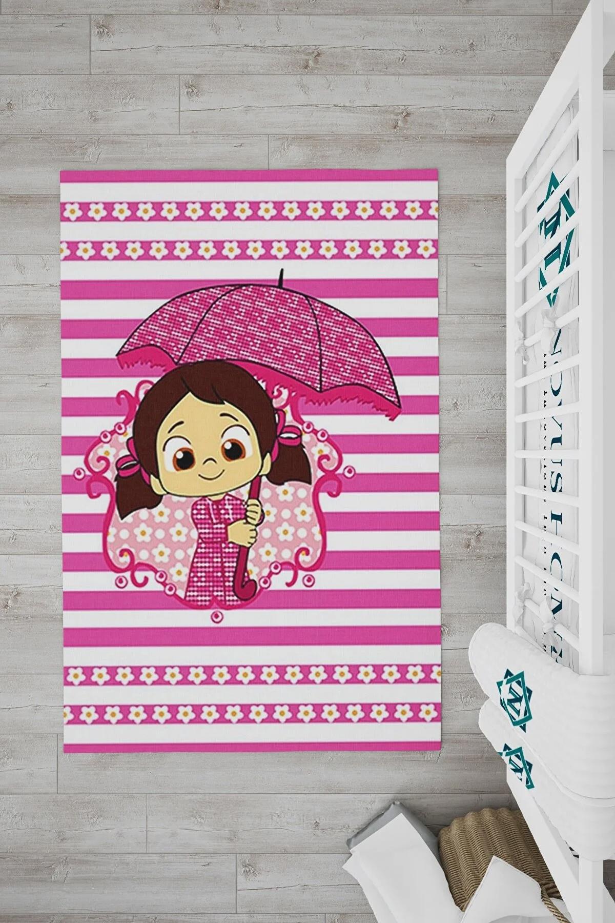 Novus Home Verona Serisi Çok Renkli 6 mm Polyester Antibakteriyel-Toz Tutmaz-Yalıtıma Yardımcı Yıkanabilir İnce Kaymaz Taban Yuvarlak Makine Dokuma Çocuk Odası Halısı 140x200 cm