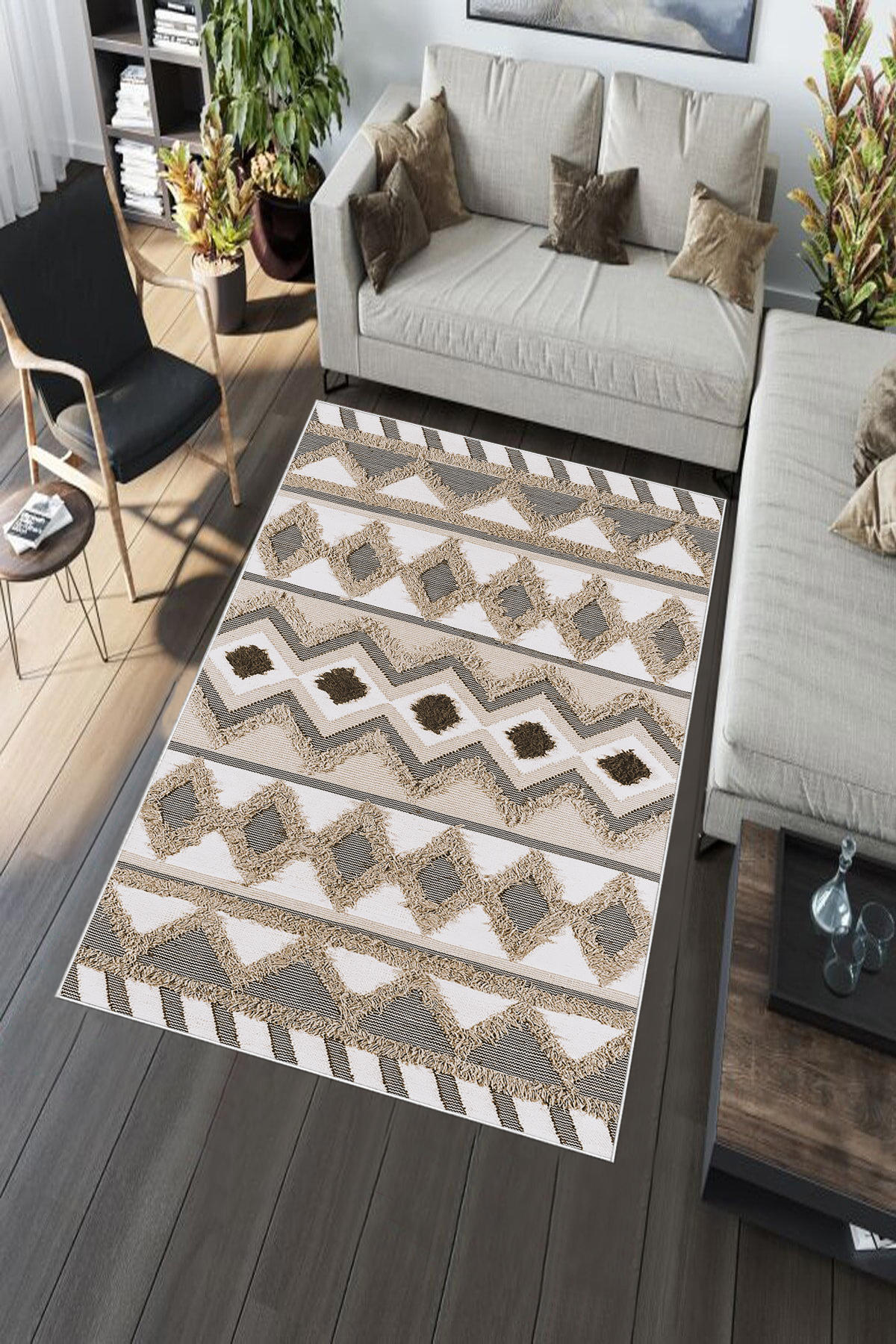 Aldora Krem 0.8 mm Polipropilen Yıkanabilir Orta Kaymaz Deri Taban Dikdörtgen Makine Dokuma Salon Halısı 200x300 cm