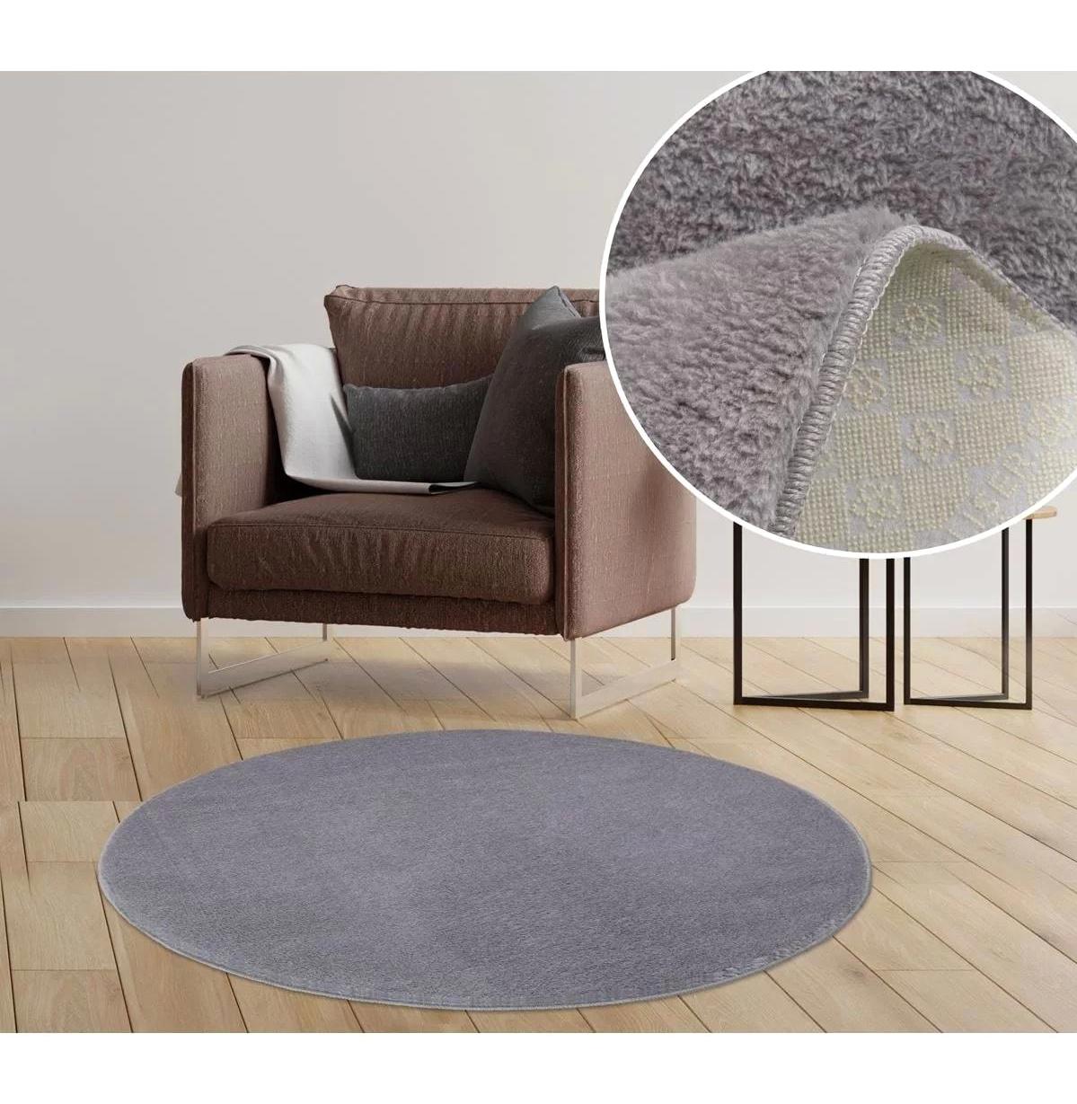 Orkide Home Gri 14 mm Polyester Yıkanabilir Kalın Kaymaz Jel Taban Yuvarlak Makine Dokuma Salon Halısı 160x230 cm