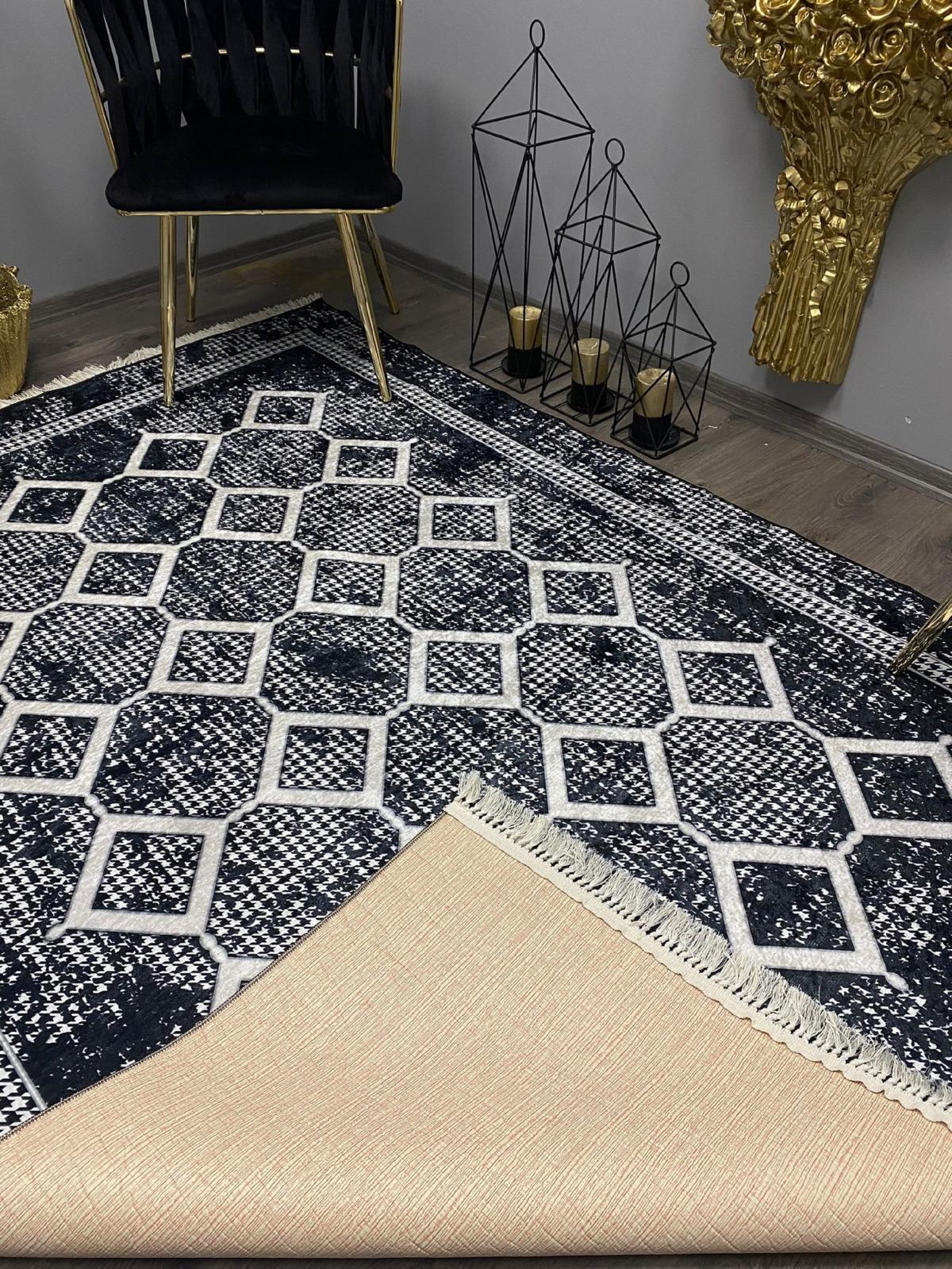 Halı Furyası Çok Renkli 12 mm Pamuk Antibakteriyel Yıkanabilir Kalın Kaymaz Deri Taban Dikdörtgen Makine Dokuma Salon Halısı 150x233 cm