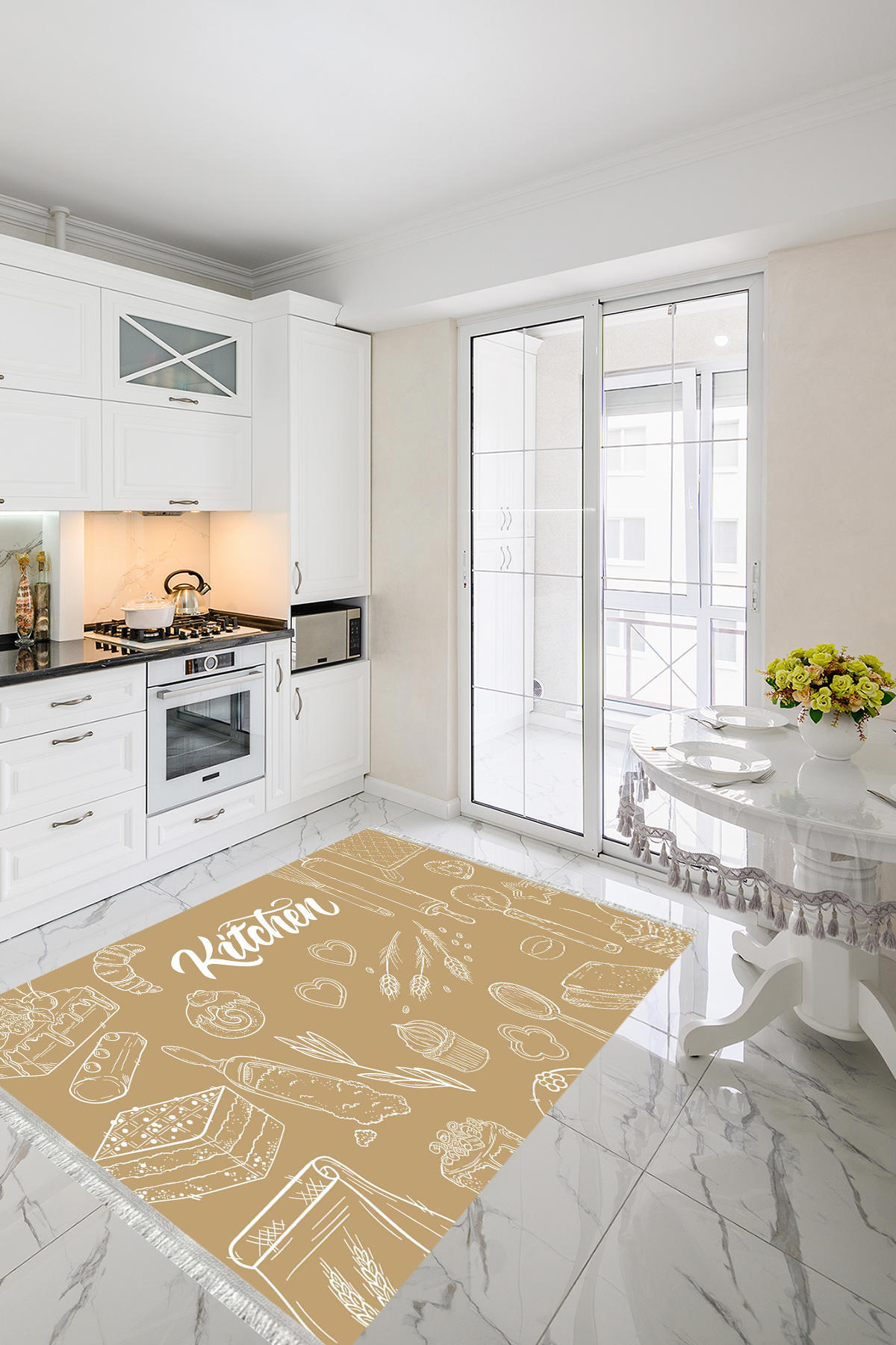 Homier Collection H-MK-9022A Kahverengi 7 mm Pamuk Antibakteriyel Yıkanabilir Orta Kaymaz Dot Taban Dikdörtgen Makine Dokuma Salon Halısı 160x230 cm