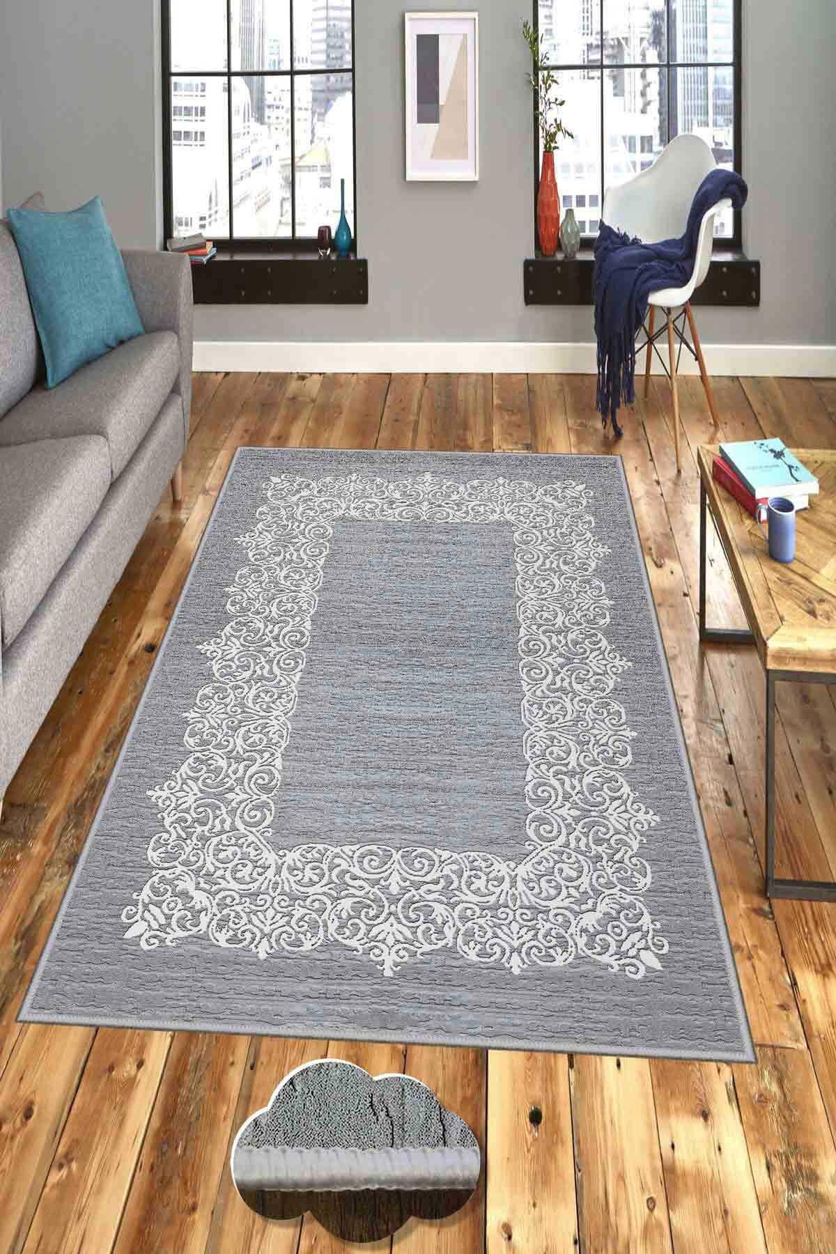 Homefesto Krem 5 mm Polyester Leke Tutmaz Yıkanabilir İnce Kaymaz Taban Dikdörtgen Makine Dokuma Salon Halısı 80x100 cm