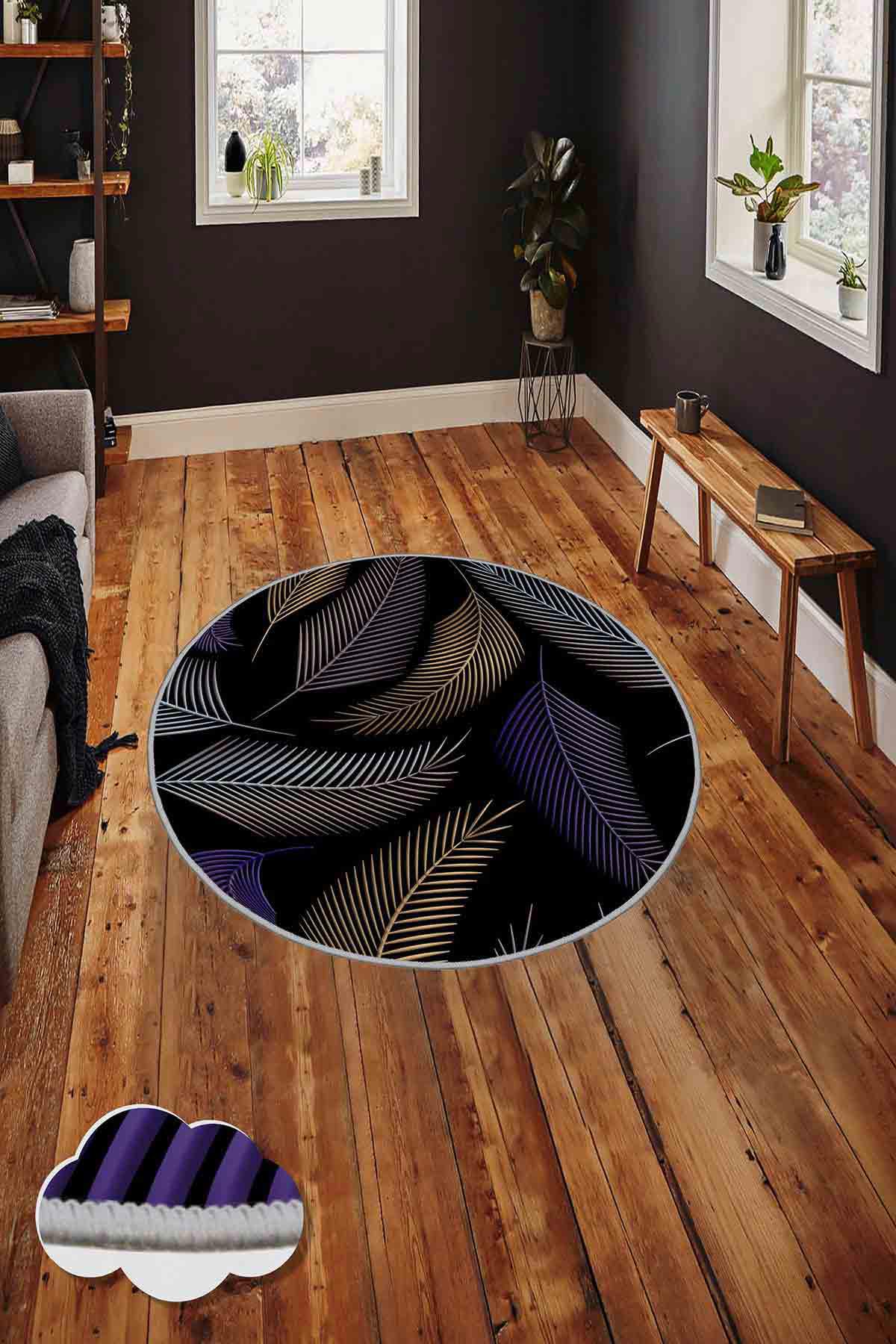 Homefesto Krem 5 mm Polyester Leke Tutmaz Yıkanabilir İnce Kaymaz Taban Çiçek Desenli Yuvarlak Makine Dokuma Salon Halısı 80x200 cm
