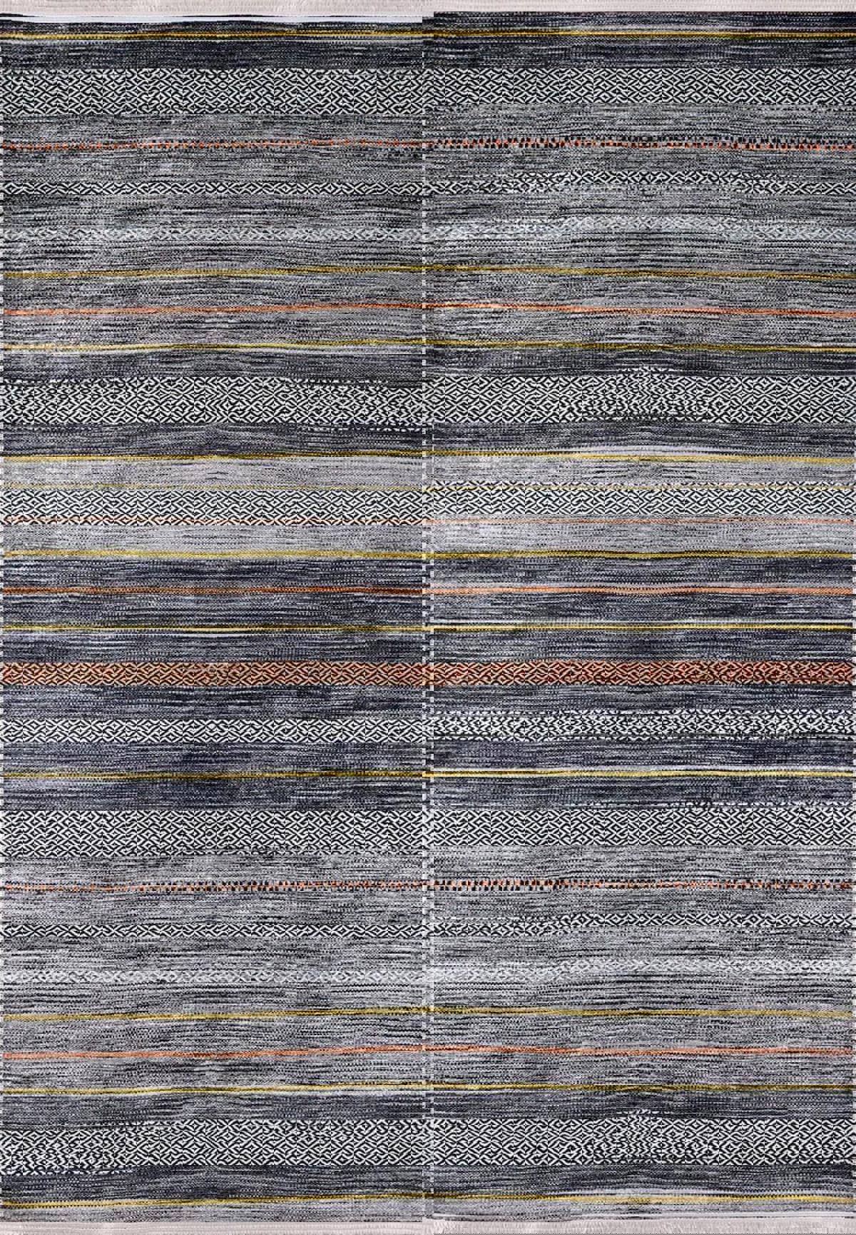 Halınet Acinsk Antrasit 6 mm Pamuk Yıkanabilir İnce Kaymaz Jüt Taban Dikdörtgen Makine Dokuma Salon Halısı 160x230 cm