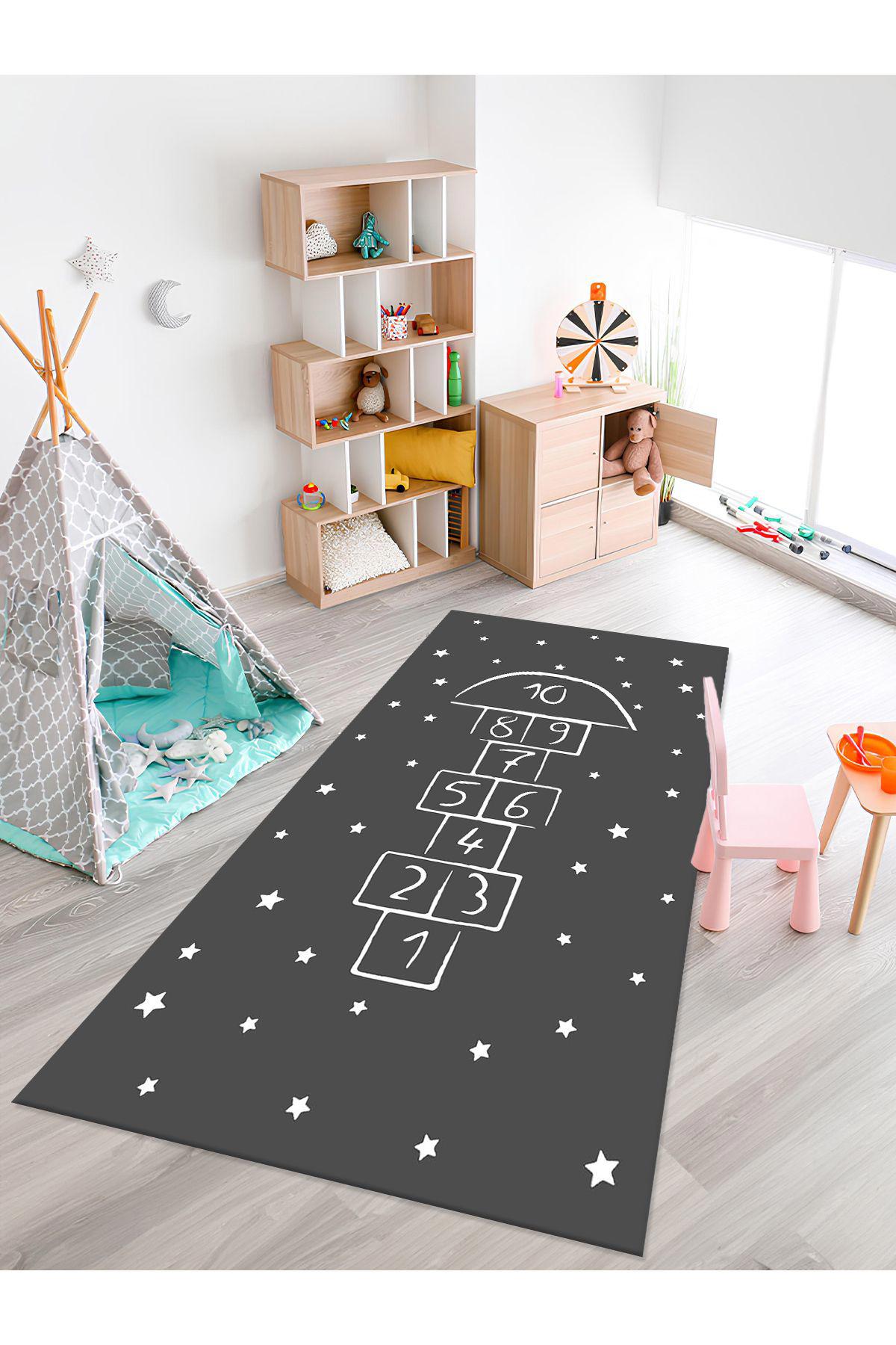 İnspira Çok Renkli 12 mm Polyester Toz Tutmaz Yıkanabilir İnce Kaymaz Lateks Taban Dikdörtgen Makine Dokuma Çocuk Odası Halısı 80x150 cm