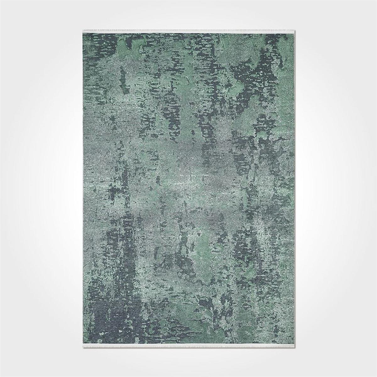 Crea Halı 2360PC Yeşil Pamuk-Polyester Yıkanabilir İnce Kaymaz Soyut Temalı Dikdörtgen Makine Dokuma Salon Halısı 160x230 cm