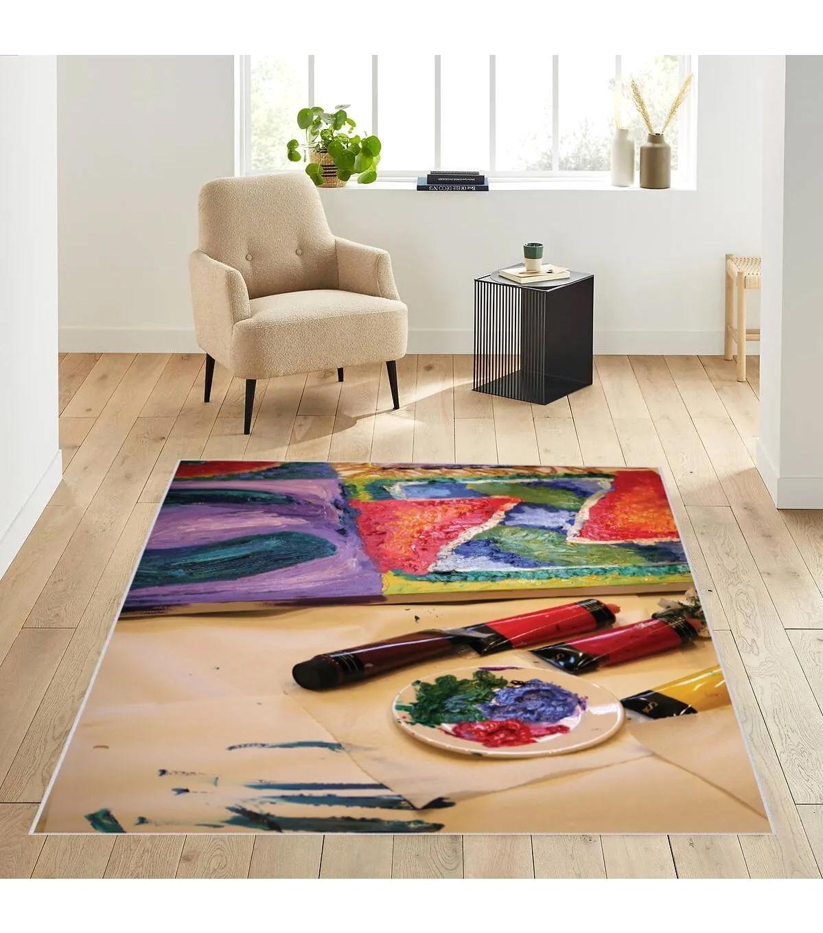 Rovigo Home RVG1899-SD175 Krem 8 mm Polyester Leke Tutmaz-Toz Tutmaz Yıkanabilir İnce Kaymaz Dot Taban Dikdörtgen Makine Dokuma Salon Halısı 80x150 cm