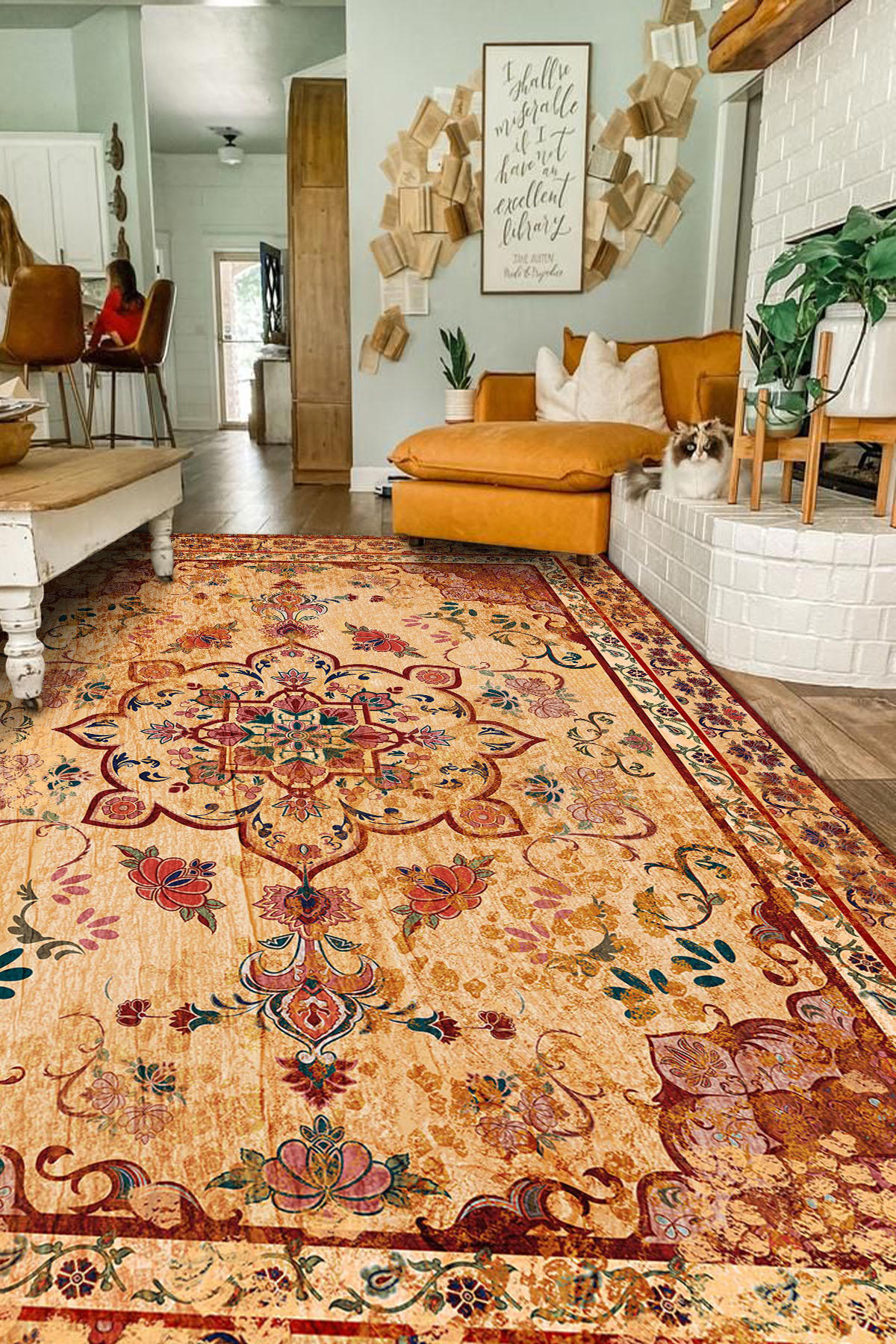 İlyaki Home Isaak Krem 0.5 mm Pamuk Antialerjenik Yıkanabilir İnce Kaymaz Pamuk Taban Dikdörtgen Makine Dokuma Salon Halısı 80x200 cm