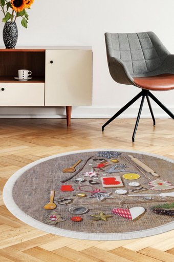 Dijidekor Kahverengi 7 mm Polyester Antibakteriyel Yıkanabilir Orta Kaymaz Dot Taban Yuvarlak Makine Dokuma Salon Halısı 200x290 cm