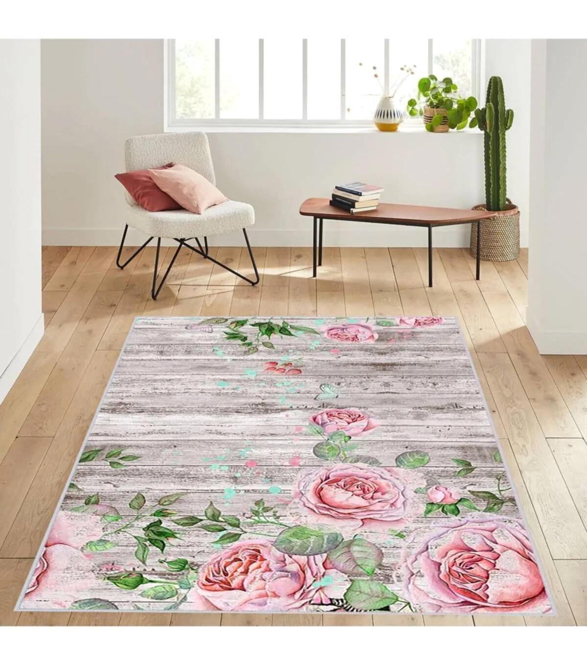 Rovigo Home RVG1059 Çok Renkli 8 mm Polyester Leke Tutmaz-Toz Tutmaz Yıkanabilir İnce Kaymaz Dot Taban Dikdörtgen Makine Dokuma Salon Halısı 120x180 cm