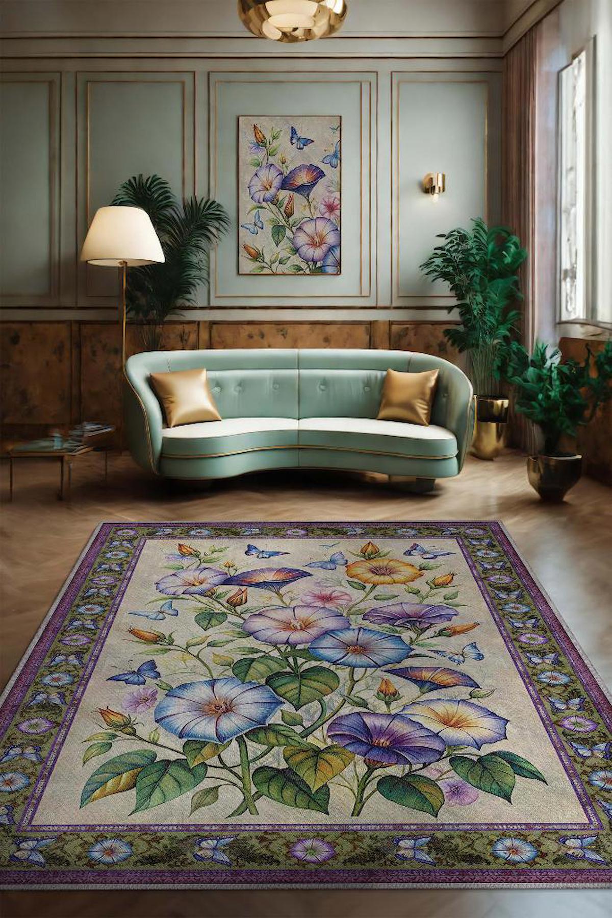 Homshtag Gündüz Sefası Krem 4 mm Pamuk Antistatik Yıkanabilir İnce Kaymaz Dikdörtgen Makine Dokuma Salon Halısı 195x290 cm