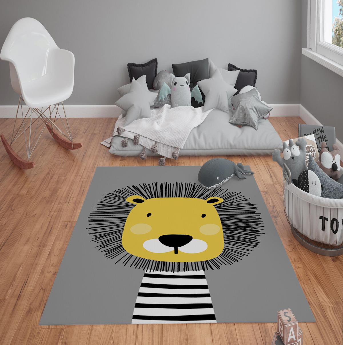 Doruklar Home Collection Gri 0.7 mm Polyester Antibakteriyel Yıkanabilir Kalın Kaymaz Taban Dikdörtgen Makine Dokuma Çocuk Odası Halısı 160x235 cm