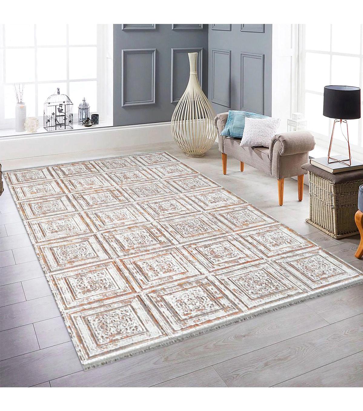 Royal Halı Serenity Kahverengi - Krem 9 mm Akrilik Toz Tutmaz Yıkanabilir Kalın Kaymaz Lateks Taban Dikdörtgen Makine Dokuma Salon Halısı 100x200 cm
