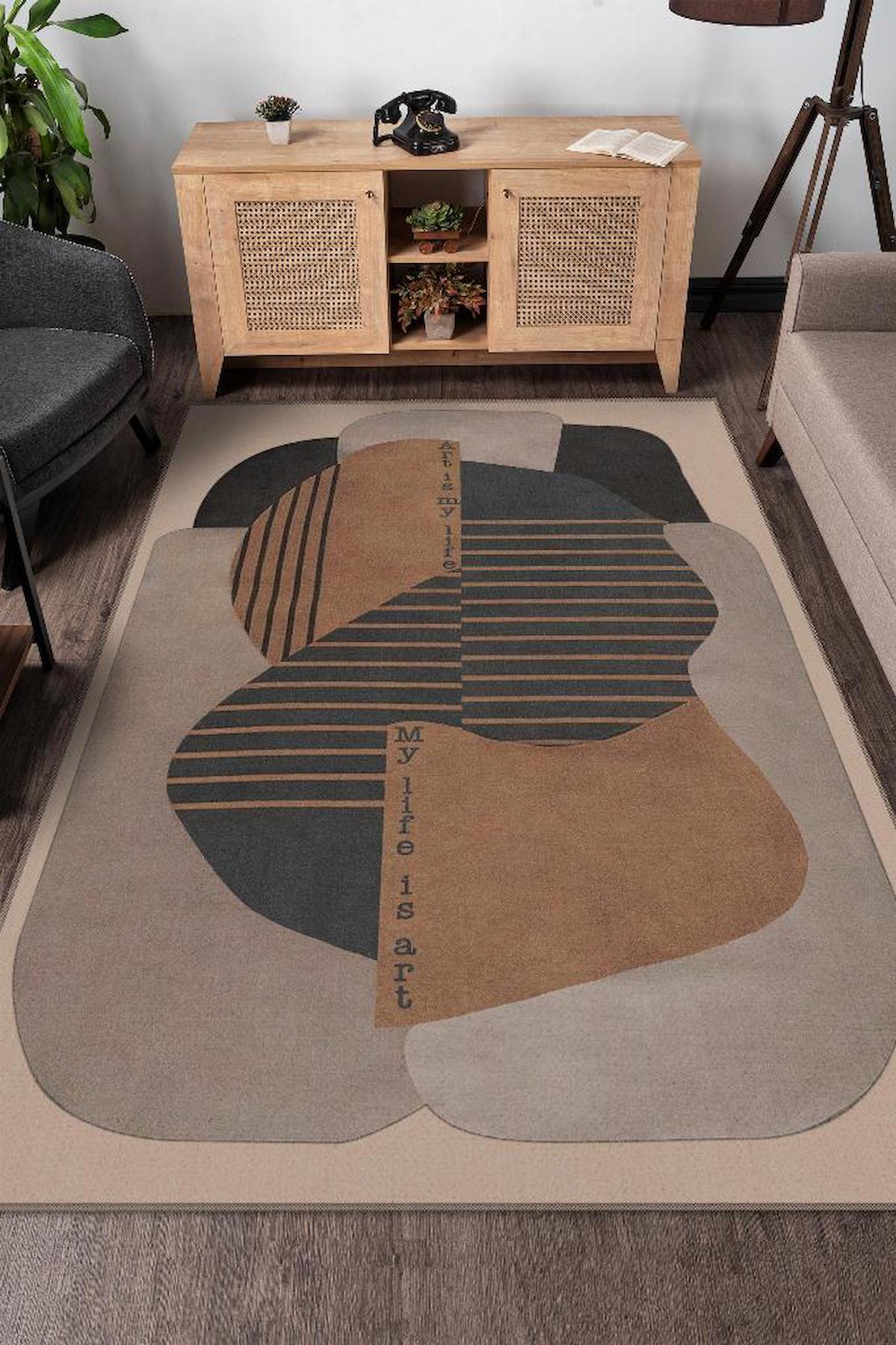 Homshtag Yaşama Sanatı Krem 4 mm Pamuk Antistatik Yıkanabilir İnce Kaymaz Dikdörtgen Makine Dokuma Salon Halısı 80x300 cm