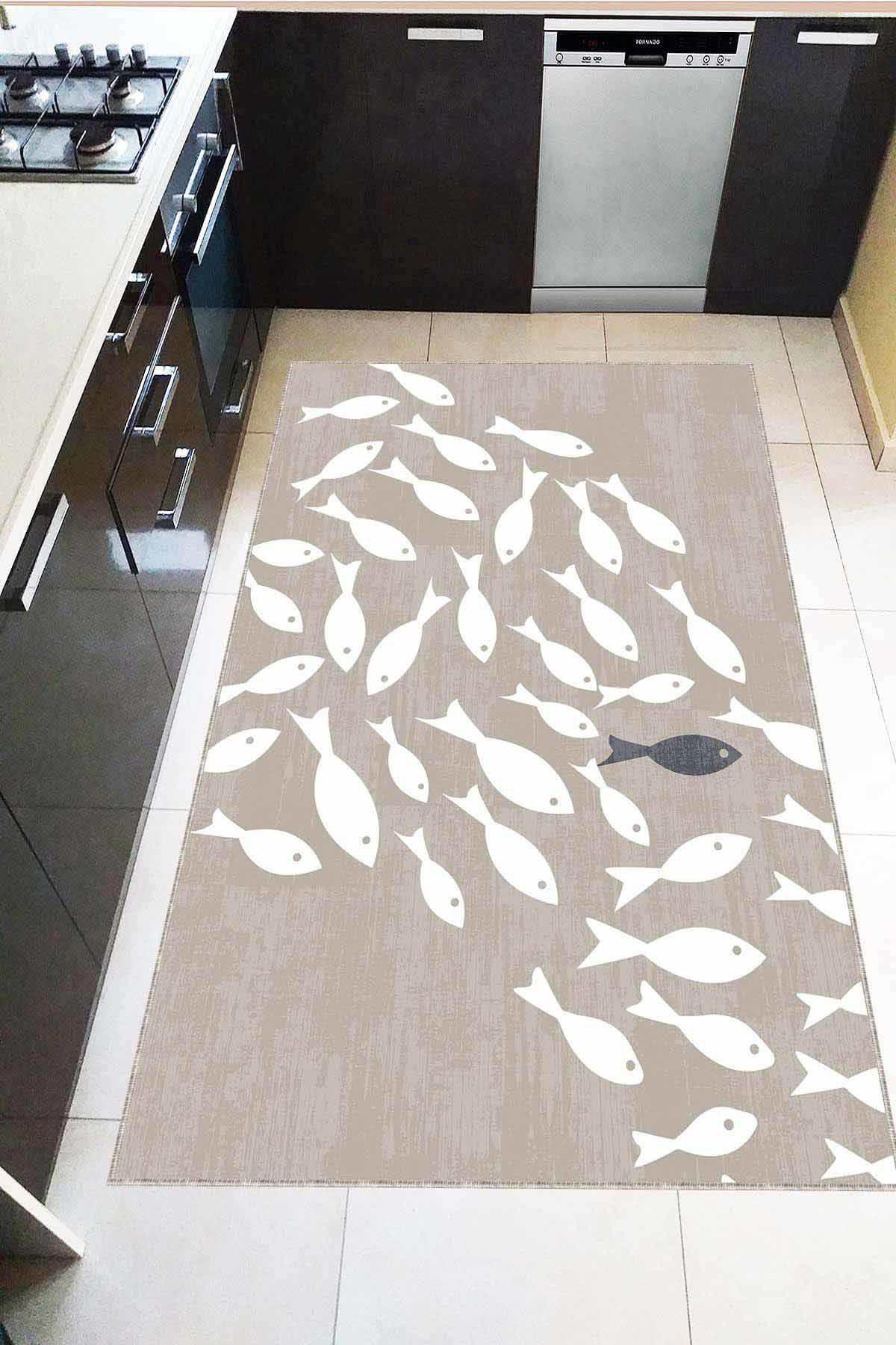 Viva Home AR828 Bej 7 mm Mikropolyester Leke Tutmaz Yıkanabilir İnce Kaymaz Dot Taban Figürlü Dikdörtgen Makine Dokuma Salon Halısı 100x150 cm