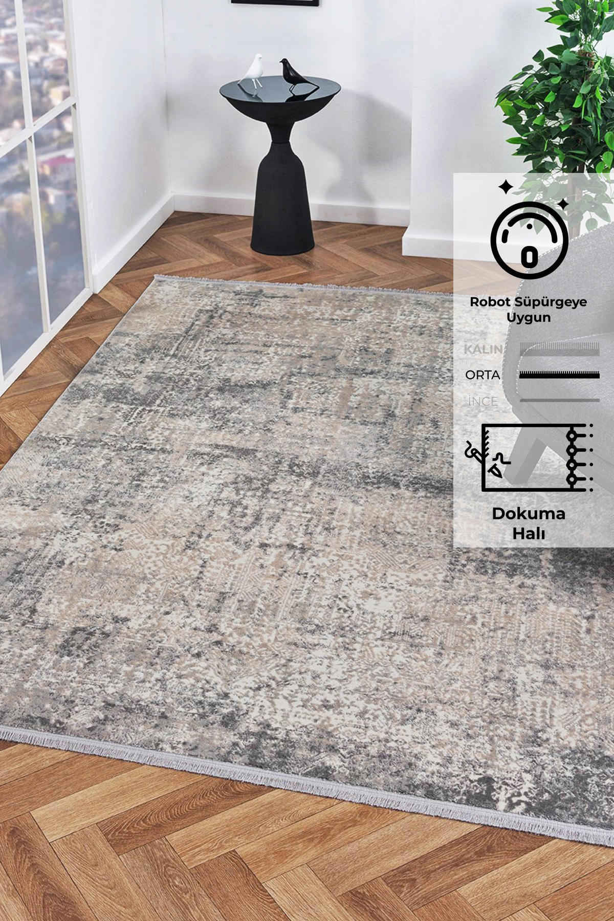 Konfor Halı Notta 1121 Krem 7 mm Polyester Yıkanabilir Dikdörtgen Makine Dokuma Salon Halısı 160x230 cm