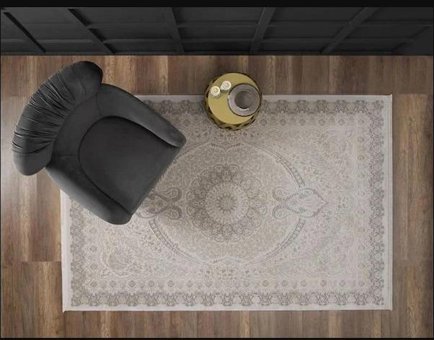 Gümüşsuyu Esiliva 11431 Krem 6 mm Viskon Antibakteriyel Yıkanabilir İnce Kaymaz Jüt Taban Dikdörtgen Makine Dokuma Salon Halısı 120x300 cm