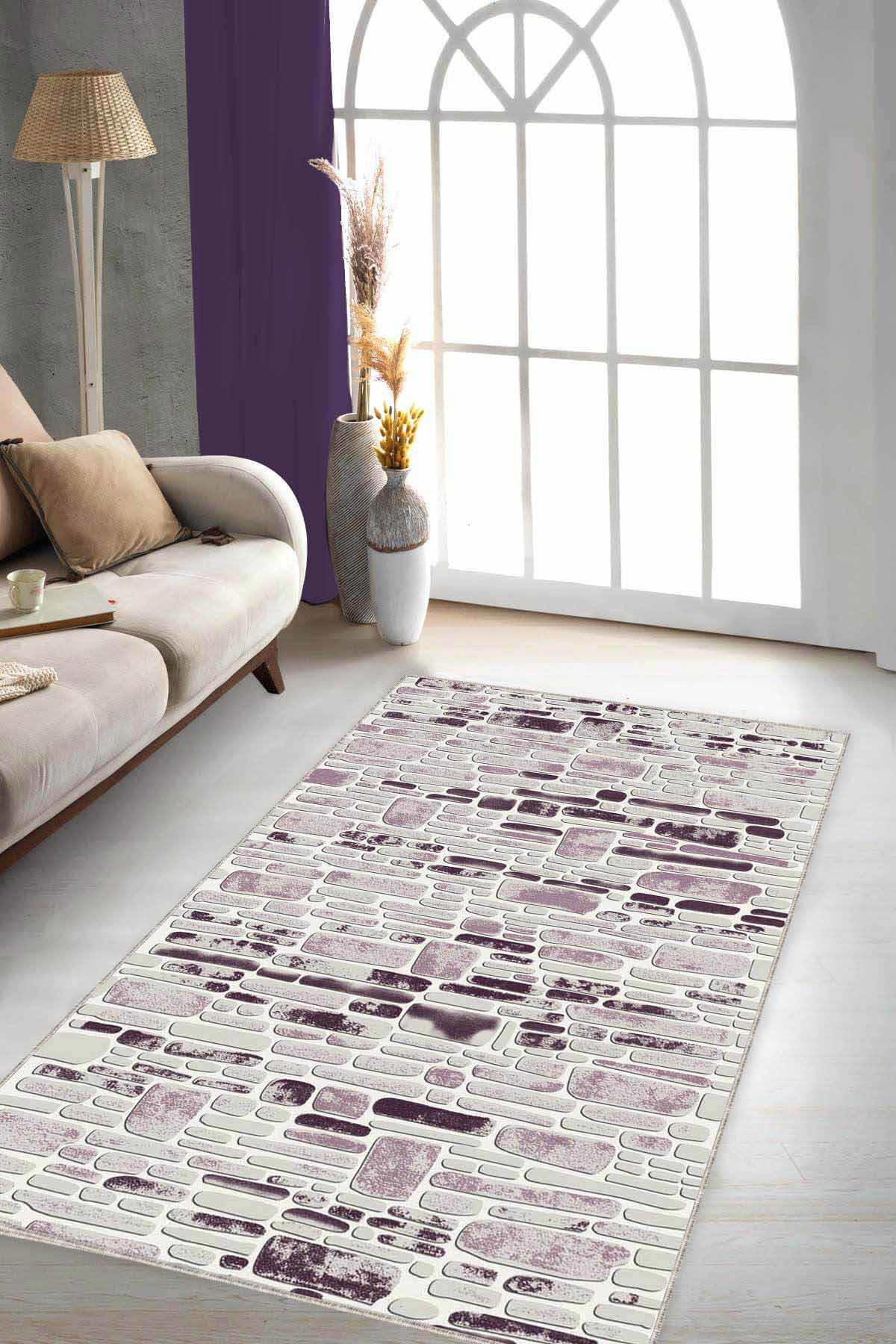 Viva Home RO05 Çok Renkli 7 mm Mikropolyester Yıkanabilir İnce Kaymaz Dikdörtgen Makine Dokuma Salon Halısı 120x180 cm