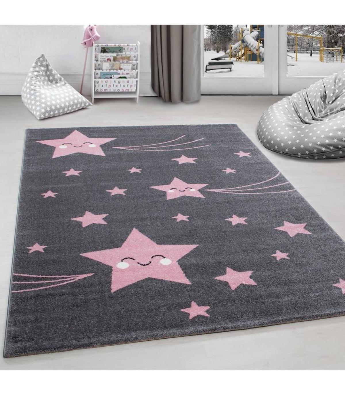 Carpettex Pembe 11 mm Polipropilen Antialerjenik Yıkanabilir Orta Kaymaz Jüt Taban Doğa Temalı Dikdörtgen Makine Dokuma Çocuk Odası Halısı 100x400 cm