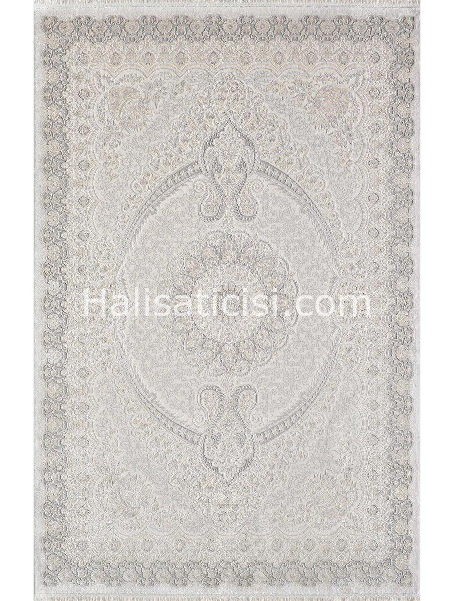 Gümüşsuyu Esiliva 11431 Krem 8 mm Akrilik-Viskon Toz Tutmaz Yıkanabilir İnce Kaymaz Dikdörtgen Makine Dokuma Salon Halısı 160x230 cm