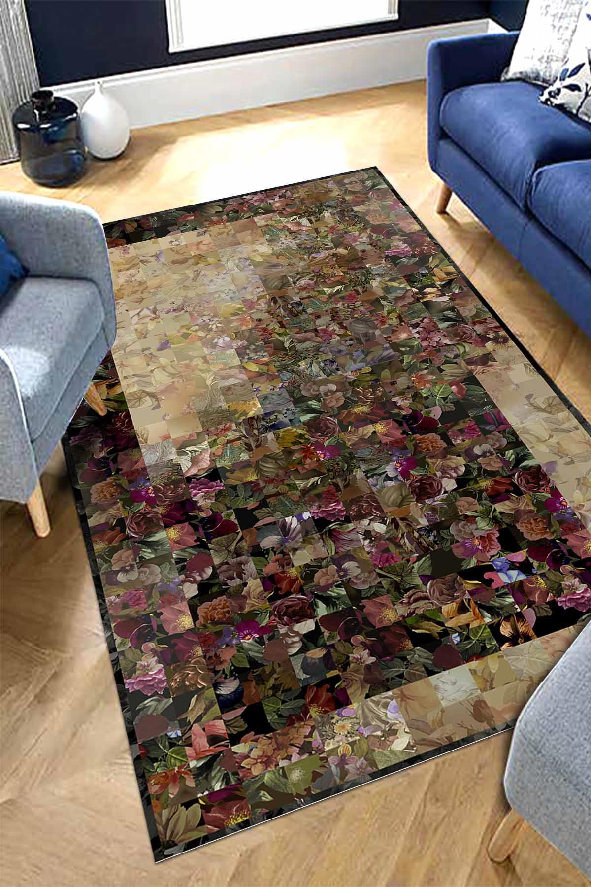 Aida Home Flowers Krem 0.5 mm Pamuk Antibakteriyel Yıkanabilir Orta Kaymaz Dikdörtgen Makine Dokuma Salon Halısı 200x290 cm