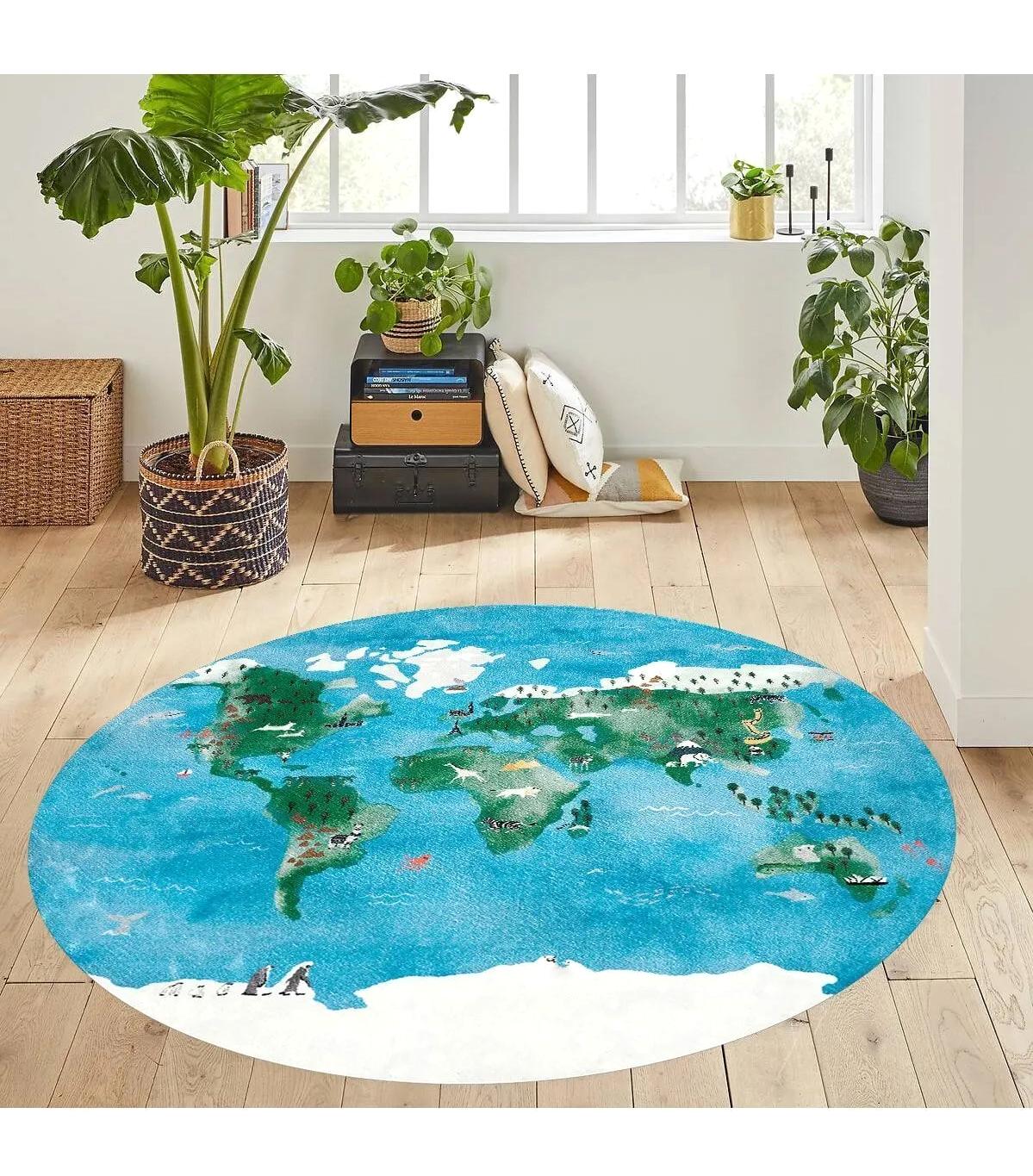 Rovigo Home RVG7347 Çok Renkli 8 mm Polyester Antibakteriyel-Leke Tutmaz-Toz Tutmaz Yıkanabilir İnce Kaymaz Dot Taban Yuvarlak Makine Dokuma Salon Halısı 80x150 cm