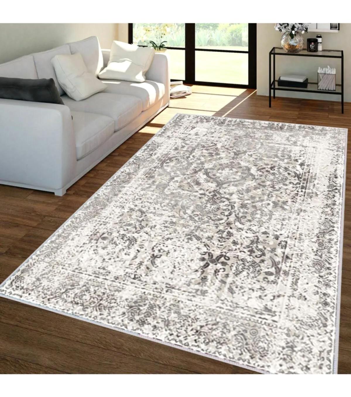 Rovigo Home RVG1347-HT340 Gri 8 mm Polyester Leke Tutmaz-Toz Tutmaz Yıkanabilir İnce Kaymaz Dot Taban Dikdörtgen Makine Dokuma Salon Halısı 80x300 cm