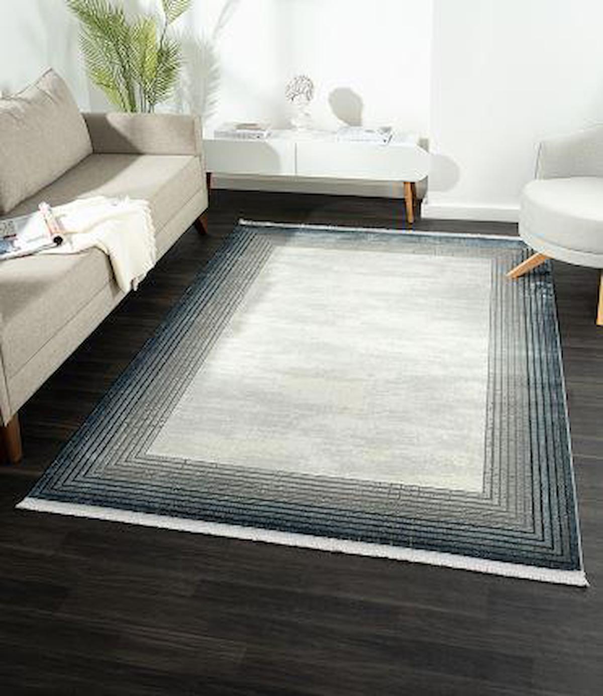 Çam Halı Karen KN005T Lacivert 7 mm Polyester Silinebilir Yıkanabilir Orta Dikdörtgen Makine Dokuma Salon Halısı 100x300 cm