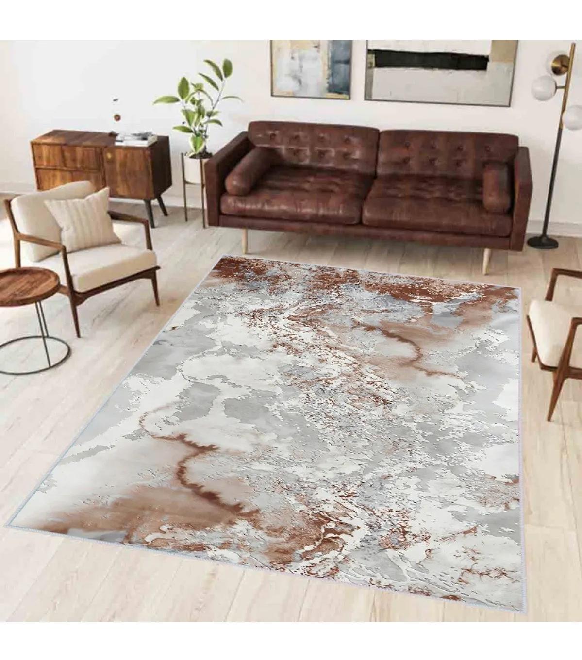 Rovigo Home RVG0346 Çok Renkli 8 mm Polyester Antibakteriyel-Leke Tutmaz-Toz Tutmaz Yıkanabilir İnce Kaymaz Dot Taban Dikdörtgen Makine Dokuma Salon Halısı 160x230 cm