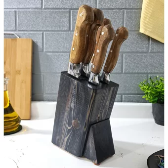 Lazbisa Hand Craft 6 Parça Mutfak Bıçak Seti Stant Et Ekmek Sebze Meyve Bıçak
