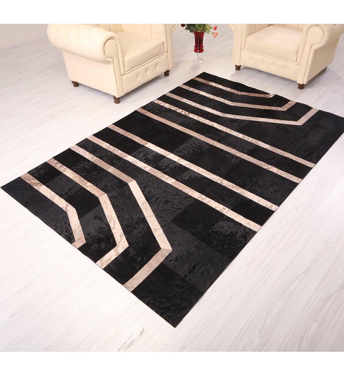 Leatinn Siyah Deri Yıkanabilir İnce Kaymaz Jüt Taban Dikdörtgen Makine Dokuma Salon Halısı 120x180 cm