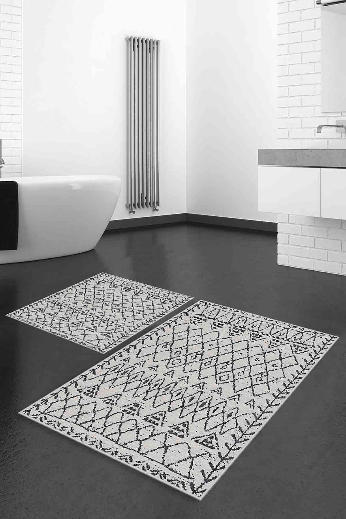 Homefesto Krem 5 mm Polyester Leke Tutmaz Yıkanabilir İnce Kaymaz Taban Makine Dokuma Banyo Halısı 80x300 cm