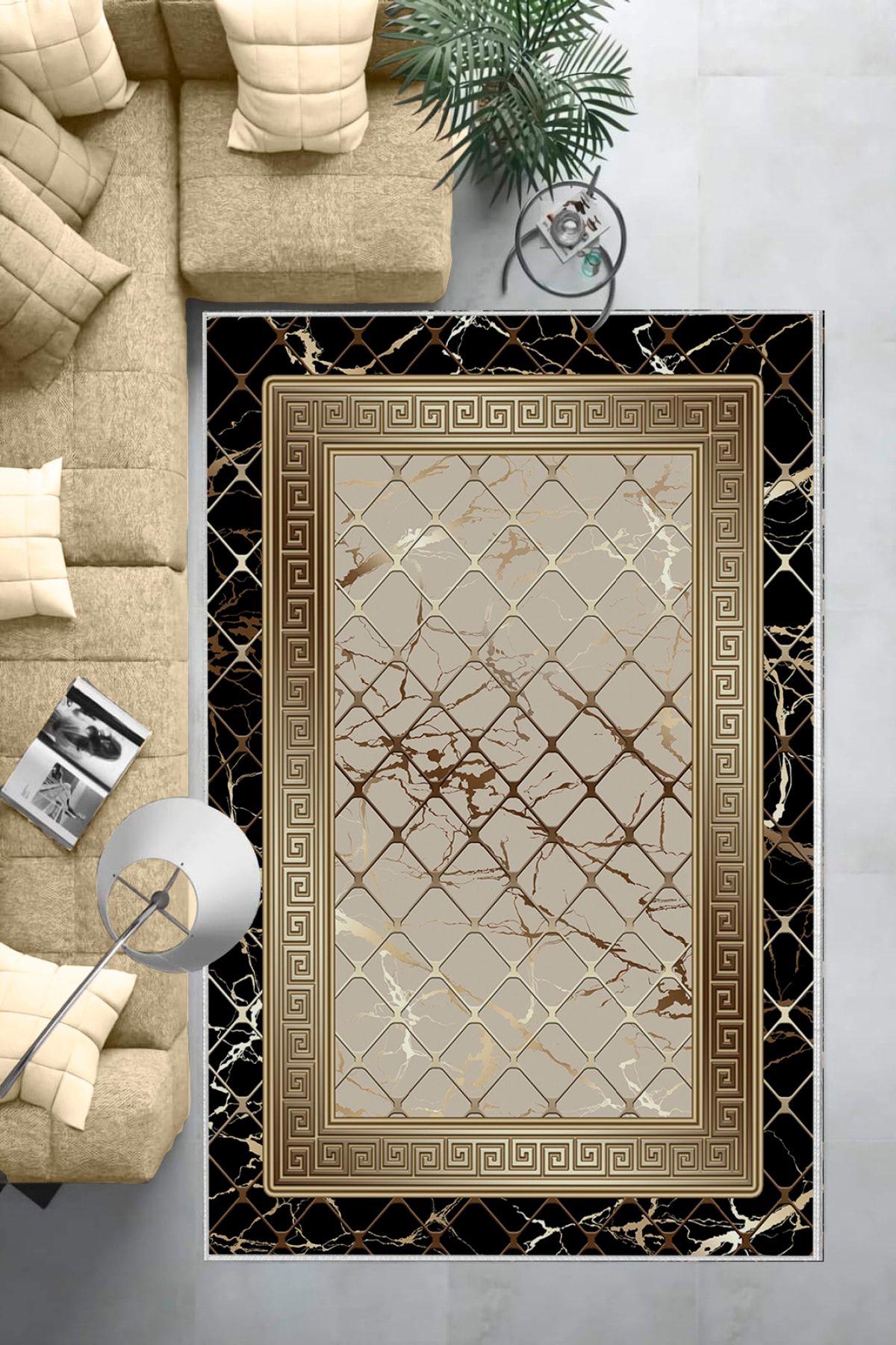 Aldora Siyah - Vizon 9 mm Deri Toz Tutmaz Yıkanabilir İnce Kaymaz Lateks Taban Dikdörtgen Makine Dokuma Salon Halısı 120x200 cm
