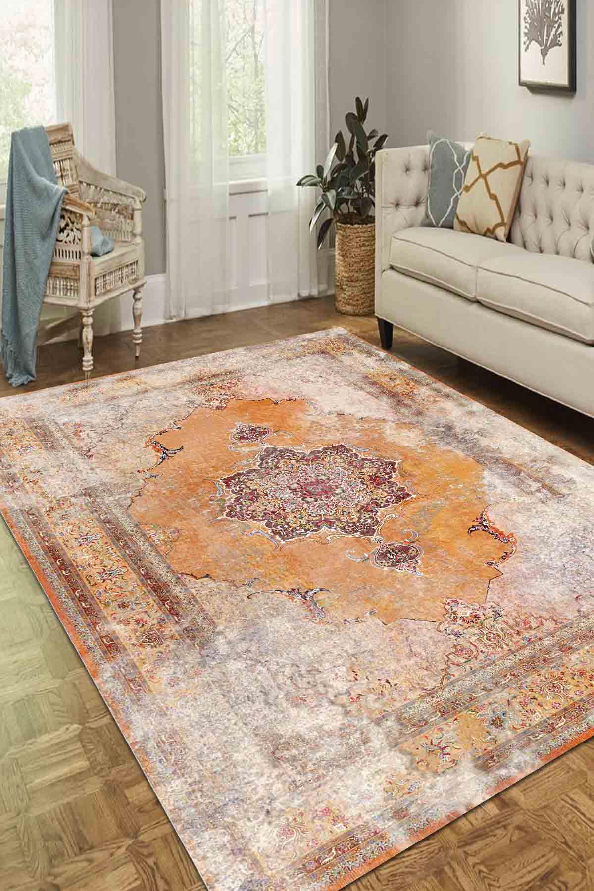 Latte Dizayn Bumba Krem 0.5 mm Pamuk Antibakteriyel Yıkanabilir İnce Kaymaz Dot Taban Dikdörtgen Makine Dokuma Salon Halısı 160x230 cm