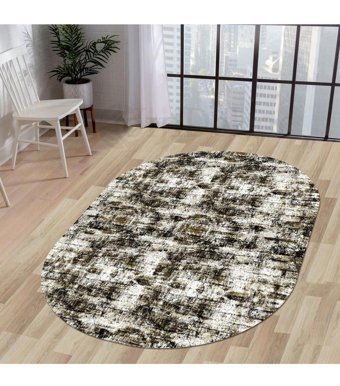 Dijidekor K1310 Çok Renkli 7 mm Polipropilen Yıkanabilir Orta Kaymaz Dot Taban Oval Makine Dokuma Salon Halısı 120x200 cm