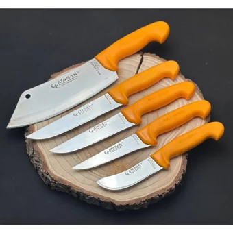 Atasan Gold Seri Şef, Kasap, Mutfak, Kurban Bıçak Seti (5 Parça) - Sarı