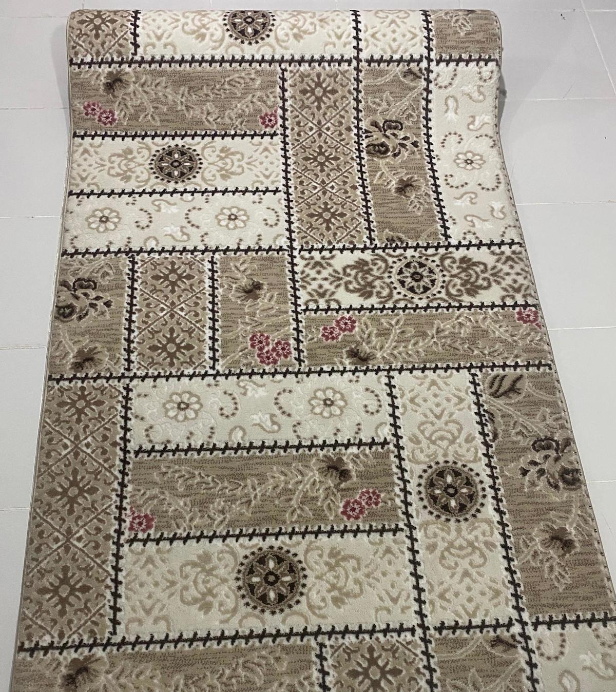 Dinarsu Kesme HY100048 Bej-Krem 10 mm Polipropilen Silinebilir Yıkanabilir Orta Dikdörtgen Makine Dokuma Oturma Odası-Salon Halısı 80x400 cm