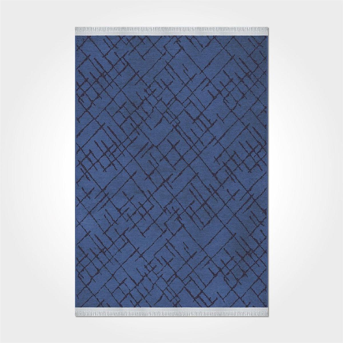Crea Halı Rain 7327S Mavi 7 mm Pamuk-Polyester Toz Tutmaz Yıkanabilir Orta Dikdörtgen Makine Dokuma Salon Halısı 120x200 cm