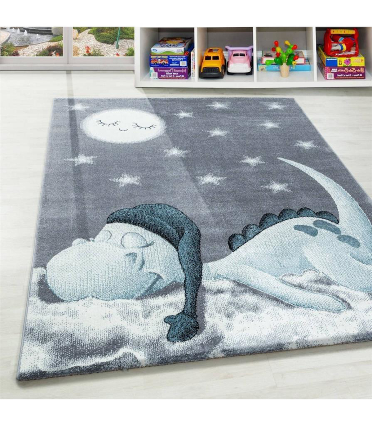 Carpettex Mavi 11 mm Polipropilen Antibakteriyel Yıkanabilir Orta Kaymaz Jüt Taban Hayvan Desenli Dikdörtgen Makine Dokuma Çocuk Odası Halısı 120x180 cm