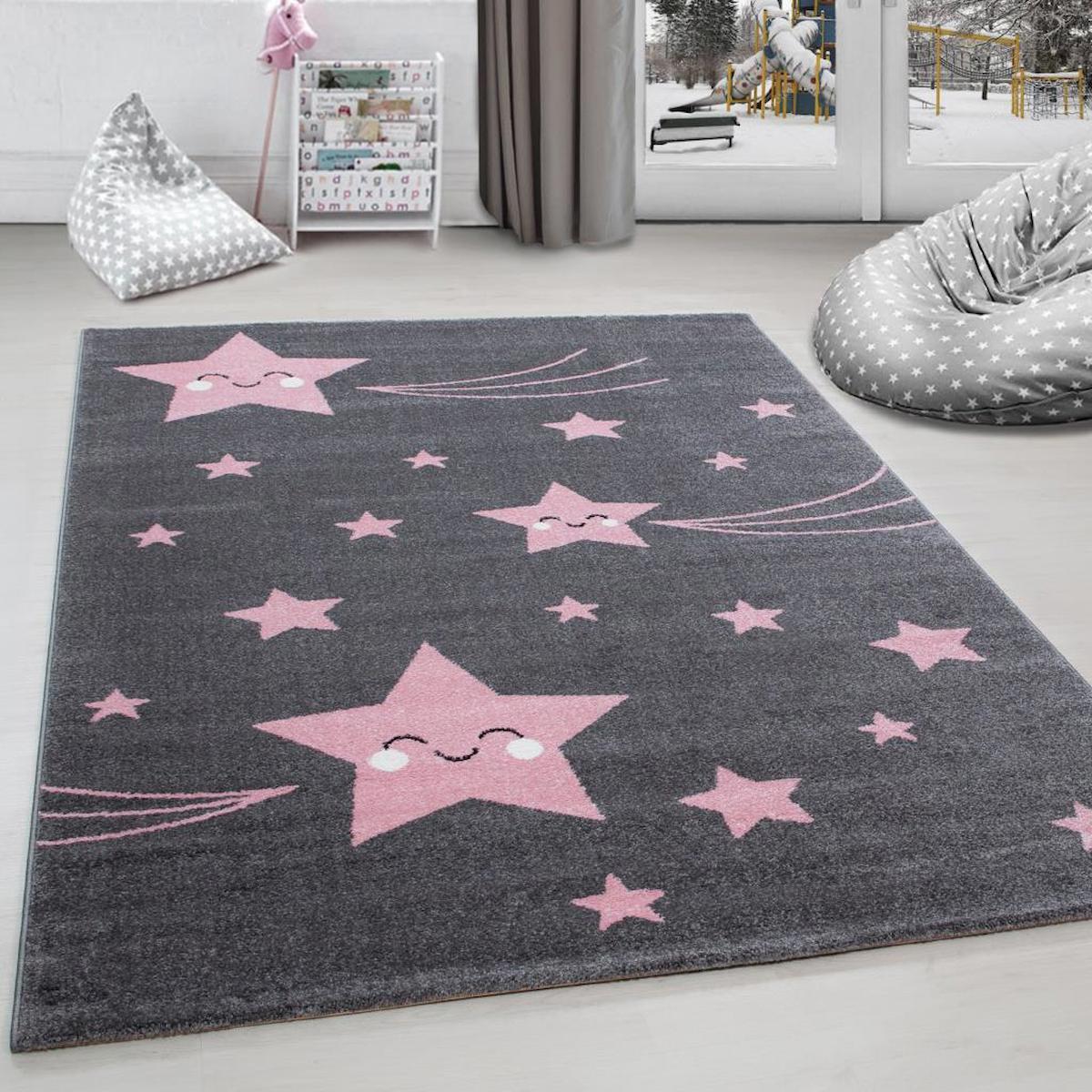 Red Halı Pembe 11 mm Polipropilen Toz Tutmaz Yıkanabilir Kalın Kaymaz Jüt Taban Geometrik Dikdörtgen Makine Dokuma Çocuk Odası Halısı 160x230 cm
