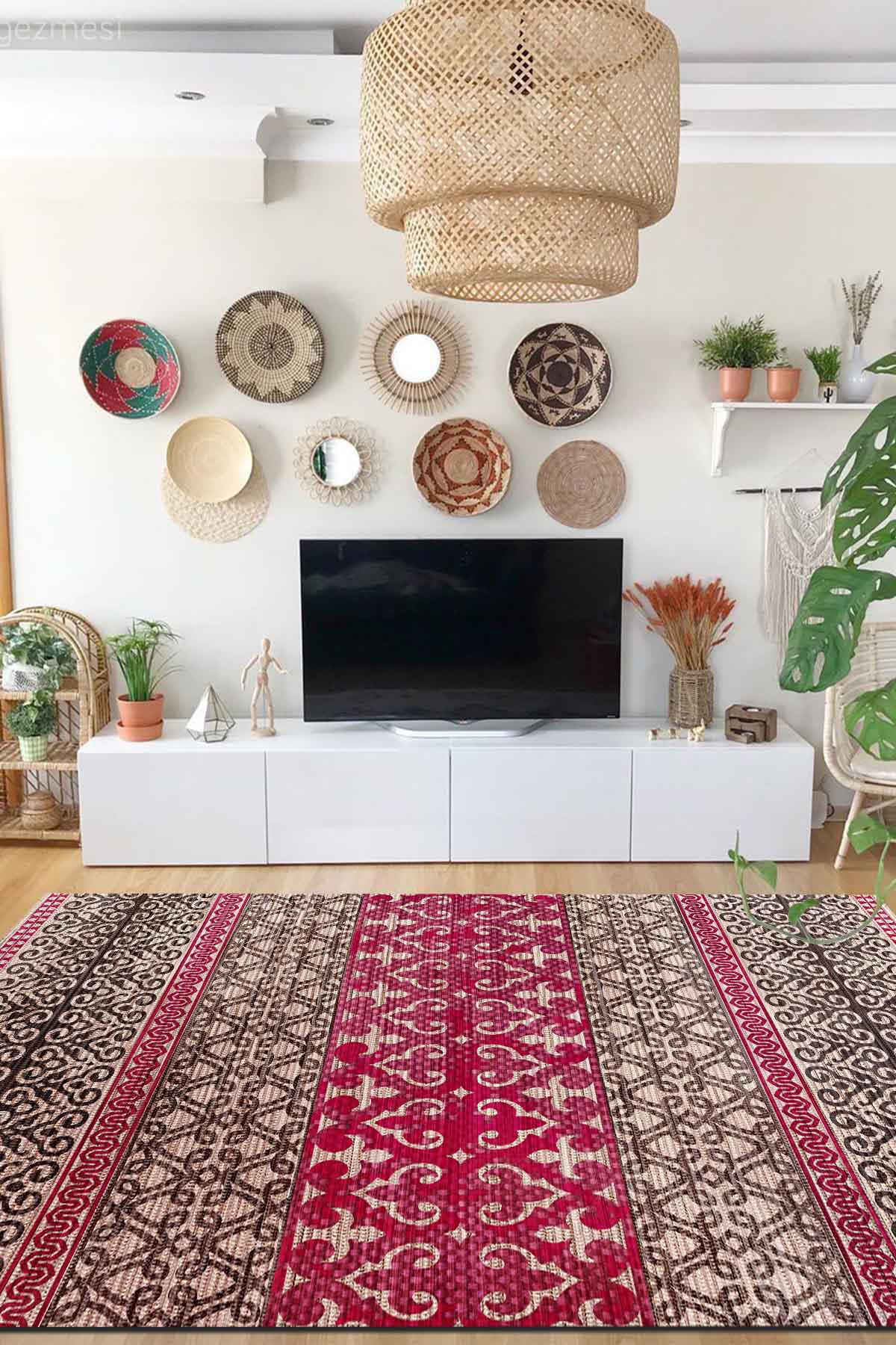 İlyaki Home Manasi Krem 0.5 mm Pamuk Leke tutmaz Yıkanabilir İnce Kaymaz Pamuk Taban Dikdörtgen Makine Dokuma Salon Halısı 200x400 cm