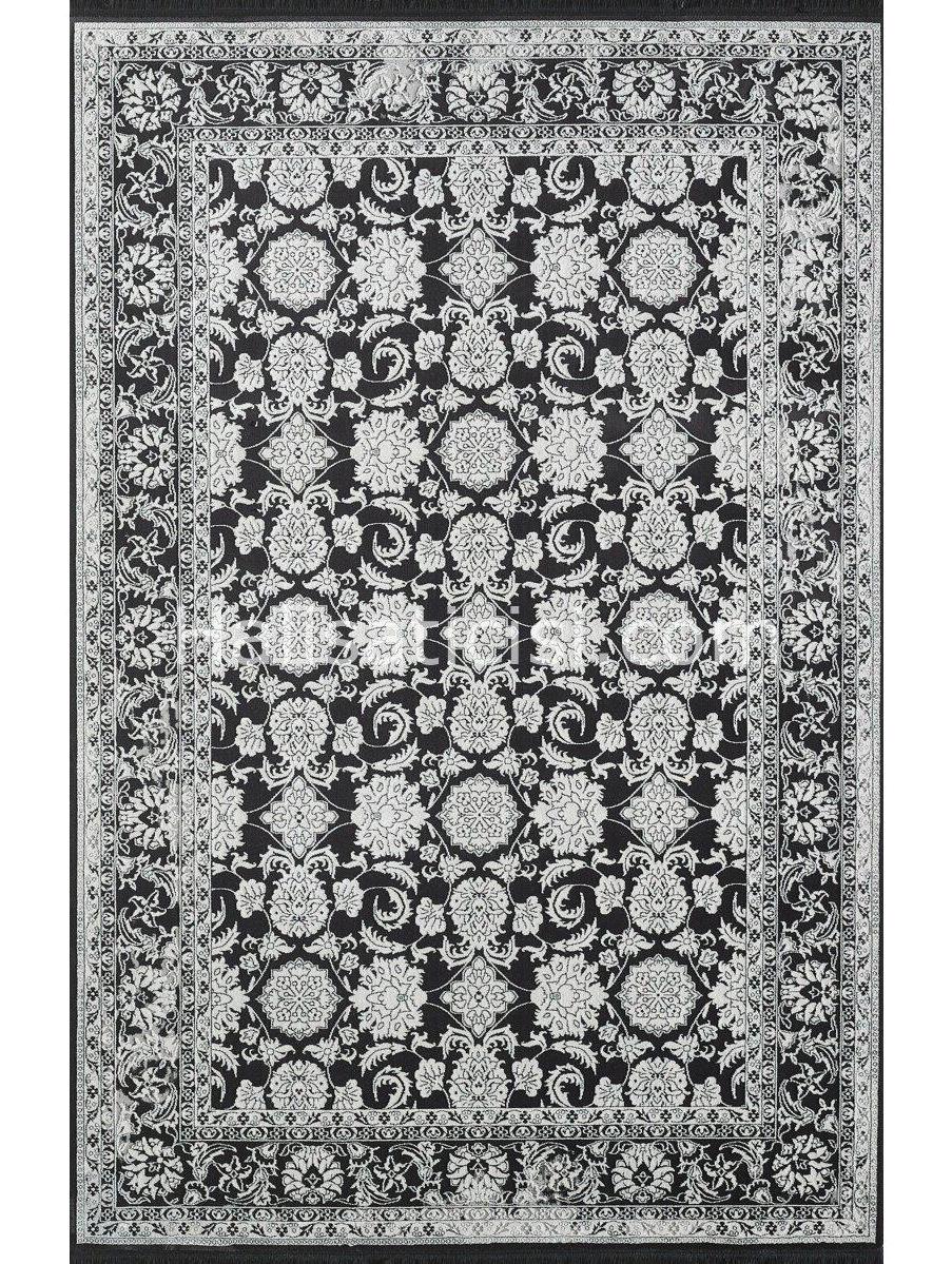 Gümüşsuyu Esiliva 11309 Siyah 8 mm Akrilik-Viskon Toz Tutmaz Yıkanabilir İnce Kaymaz Çiçek Desenli Dikdörtgen Makine Dokuma Salon Halısı 120x200 cm