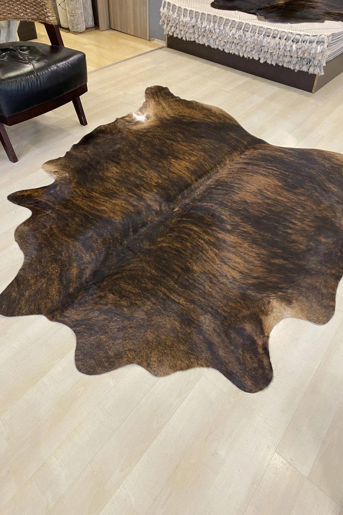 Eko Halı PV6 Kahverengi 10 mm Deri Toz Tutmaz Yıkanabilir İnce Kaymaz Taban Hayvan Desenli Dikdörtgen Makine Dokuma Salon Halısı 100x250 cm