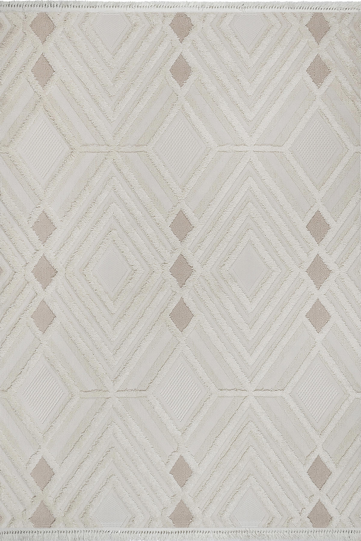 Petra Home Living 22597A Krem 24 mm Polyester Yıkanabilir Kalın Kaymaz Pamuk Taban Dikdörtgen Makine Dokuma Salon Halısı 120x180 cm